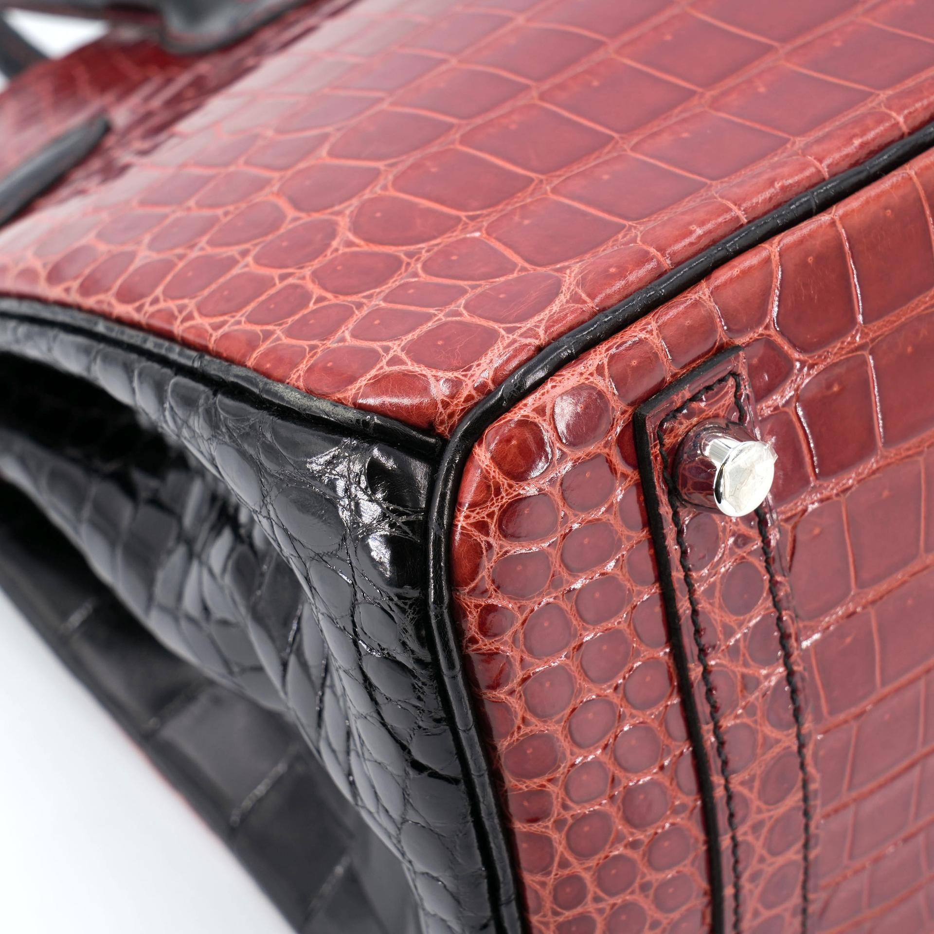 Excellent ( Rank SA ) HERMÈS Special Order Birkin 30 HSS Noir (89) Geranium (D5) Shiny Porosus Crocodile Palladium hardware Square M (2009) - 12