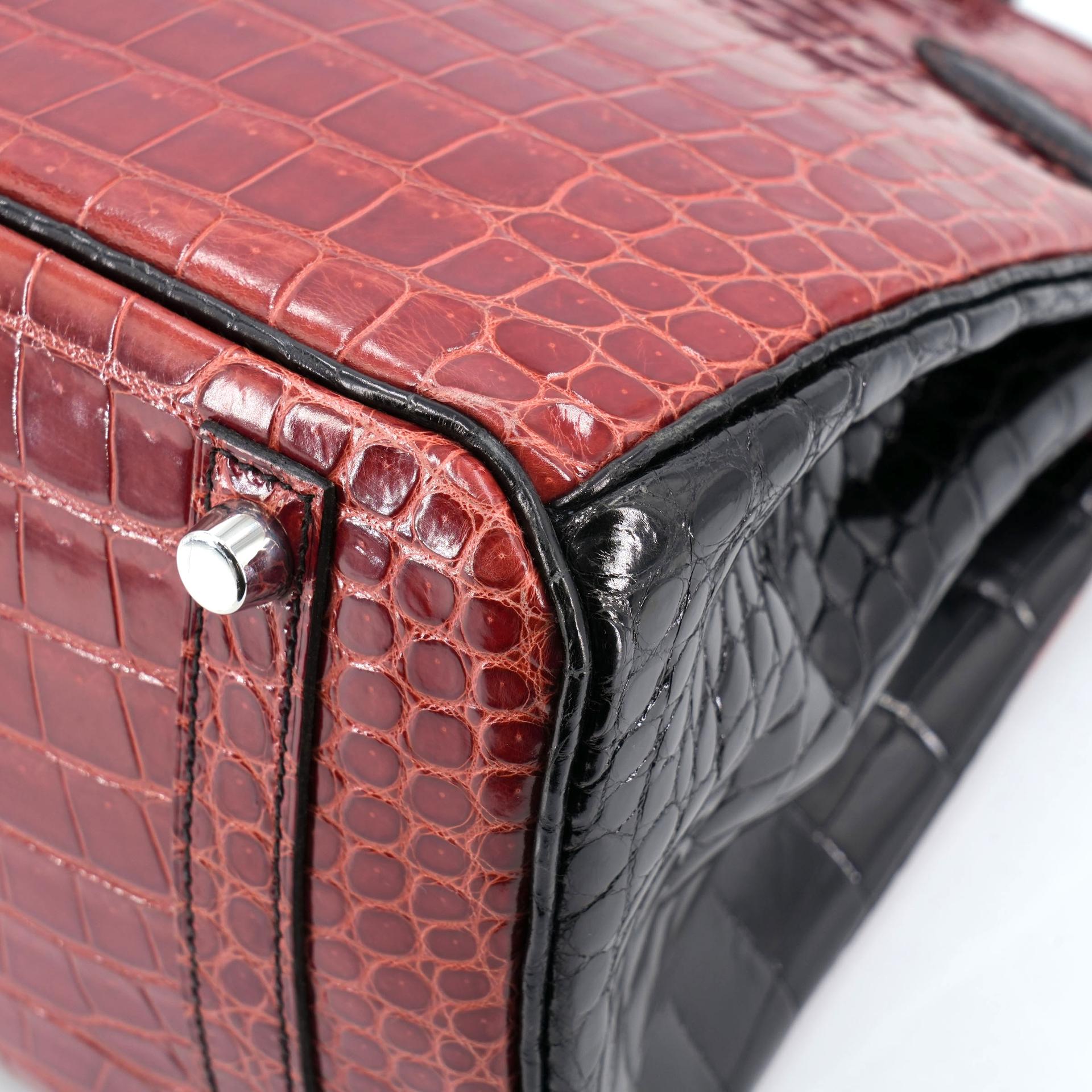 Excellent ( Rank SA ) HERMÈS Special Order Birkin 30 HSS Noir (89) Geranium (D5) Shiny Porosus Crocodile Palladium hardware Square M (2009) - 13