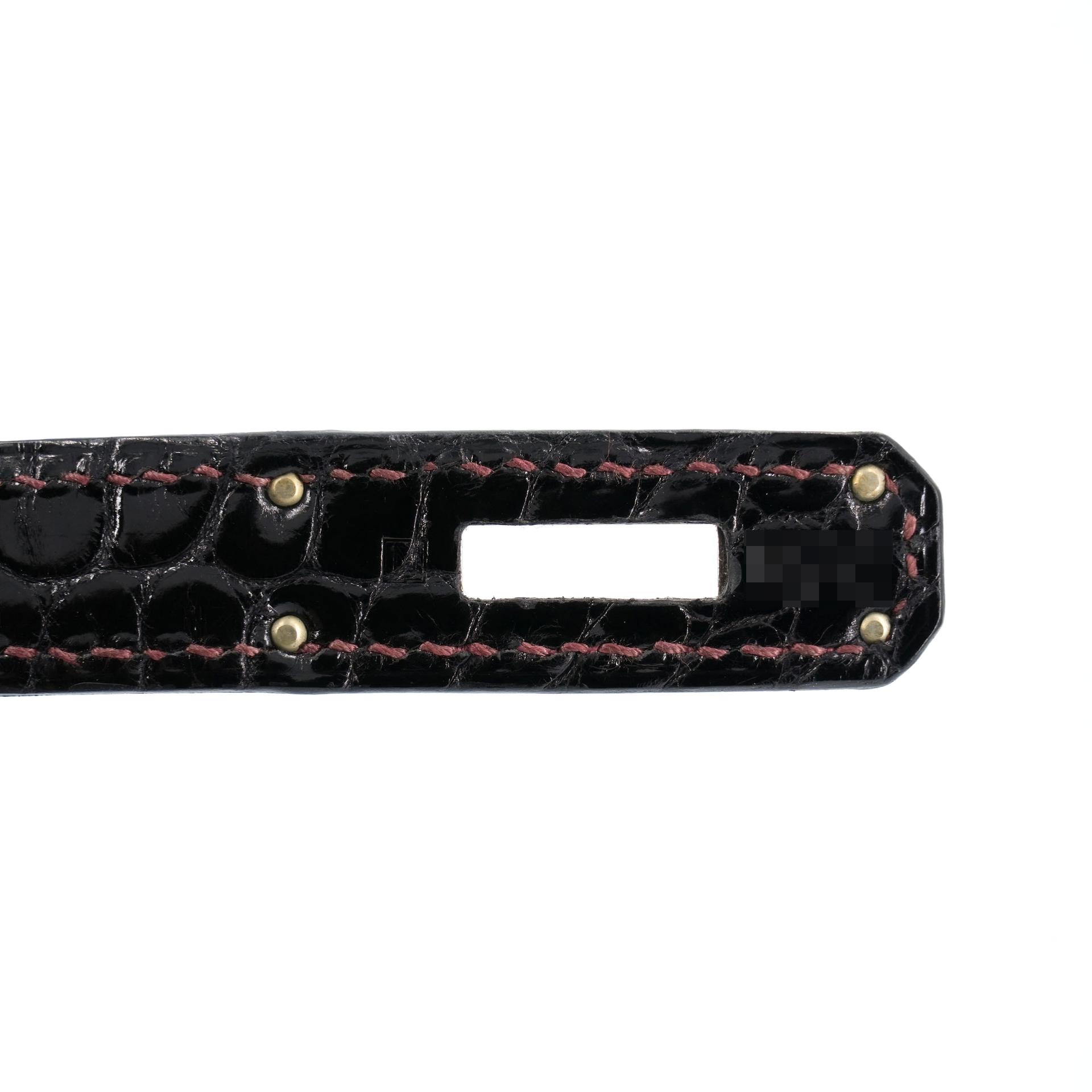 Excellent ( Rank SA ) HERMÈS Special Order Birkin 30 HSS Noir (89) Geranium (D5) Shiny Porosus Crocodile Palladium hardware Square M (2009) - 17
