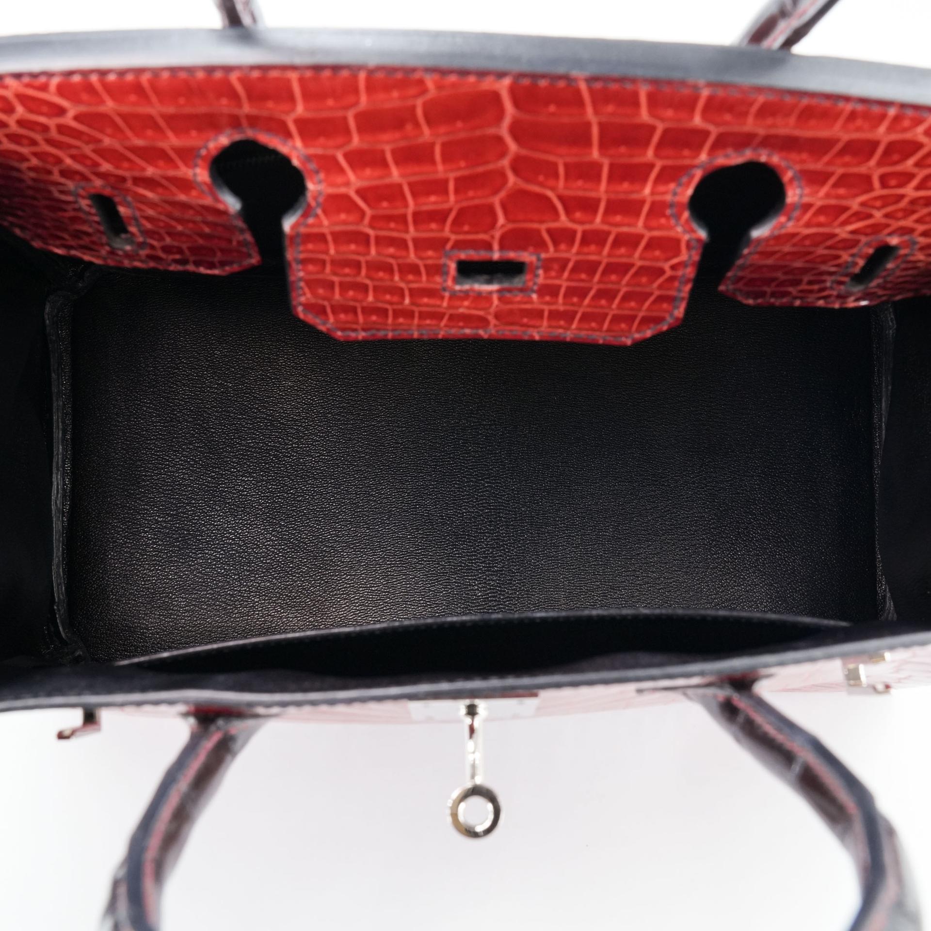 Excellent ( Rank SA ) HERMÈS Special Order Birkin 30 HSS Noir (89) Geranium (D5) Shiny Porosus Crocodile Palladium hardware Square M (2009) - 20