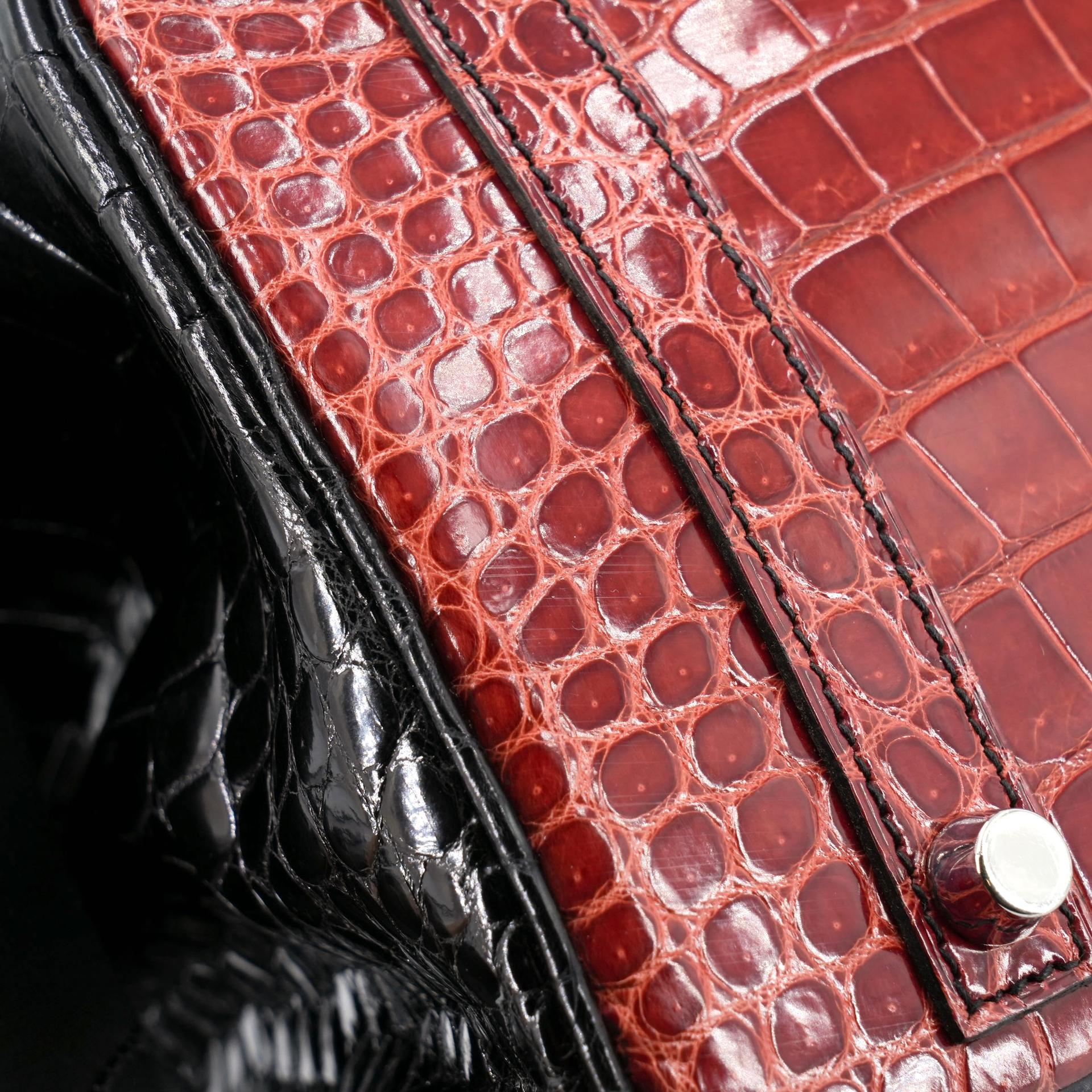 Excellent ( Rank SA ) HERMÈS Special Order Birkin 30 HSS Noir (89) Geranium (D5) Shiny Porosus Crocodile Palladium hardware Square M (2009) - 22