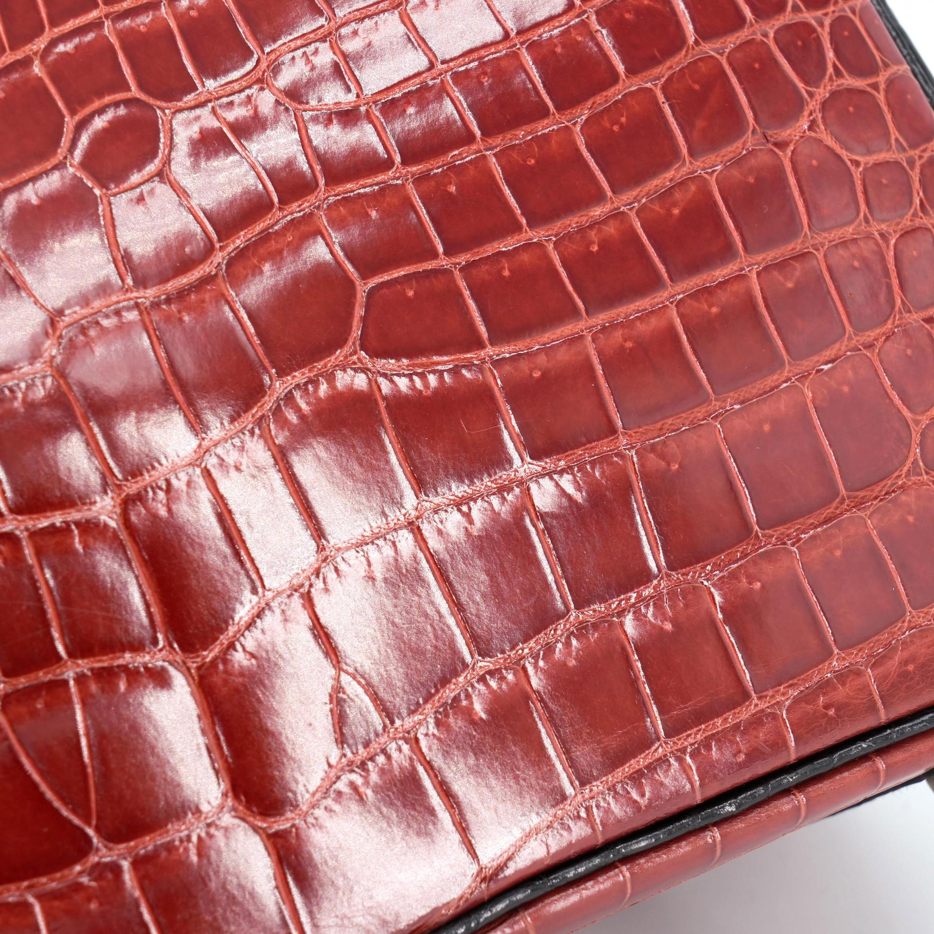 Excellent ( Rank SA ) HERMÈS Special Order Birkin 30 HSS Noir (89) Geranium (D5) Shiny Porosus Crocodile Palladium hardware Square M (2009) - 23