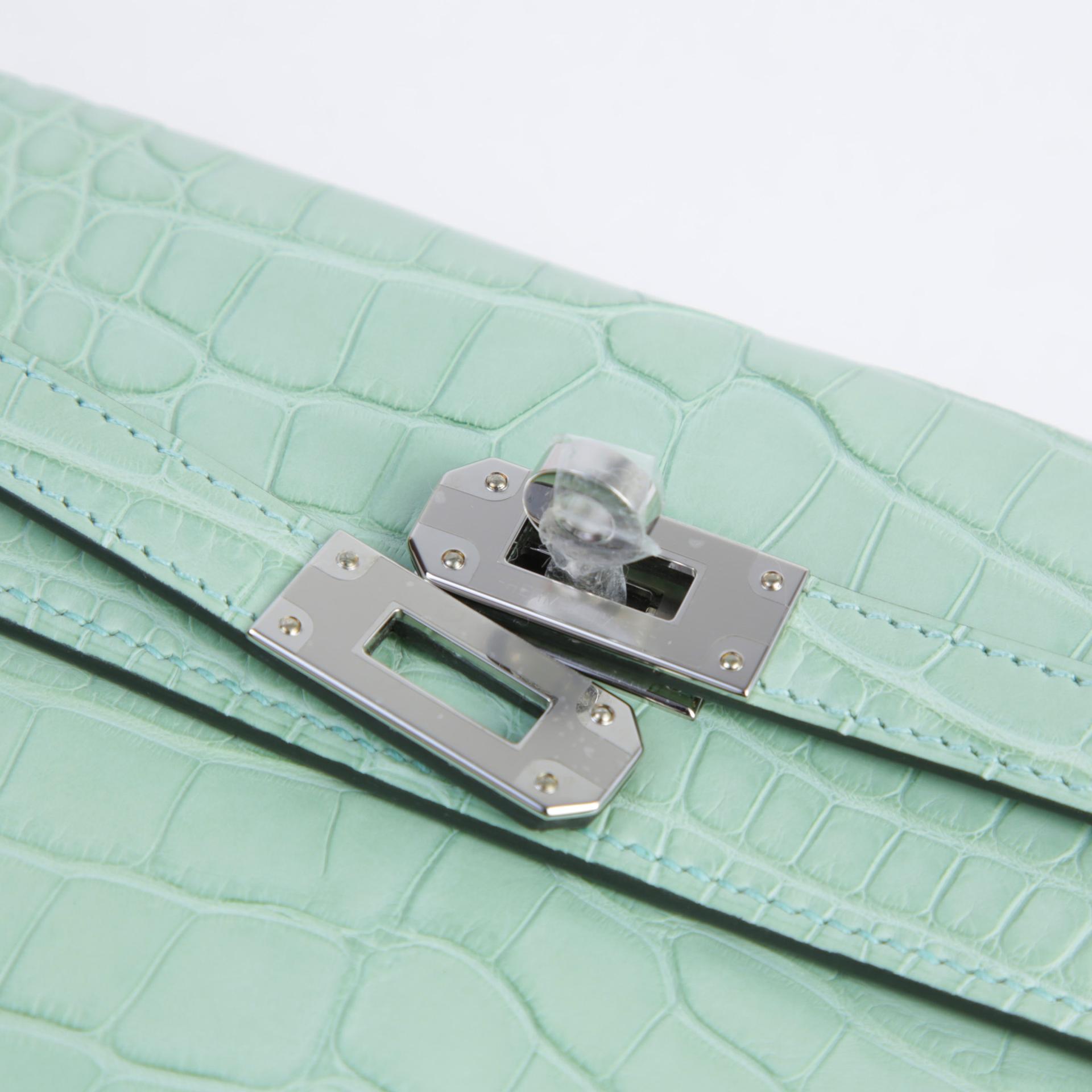 Brand New ( Rank N )  HERMÈS  Kelly To Go Wallet Vert d’Eau (6U) Matte Alligator Palladium hardware W (2024) - 7