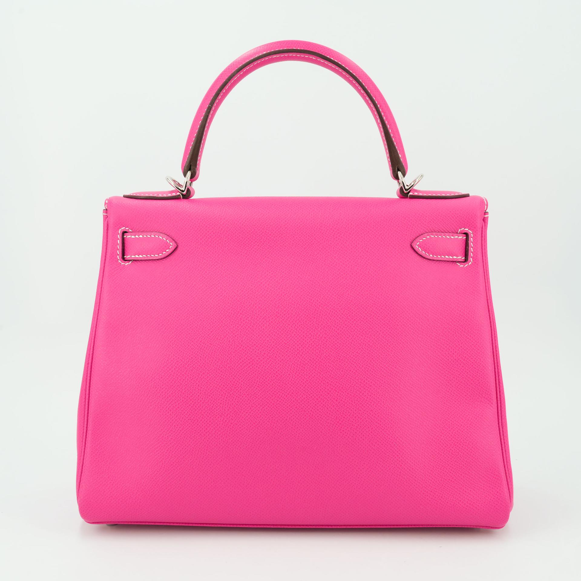 Excellent ( Rank SA ) HERMÈS Kelly 28 Rose Tyrien (E5) Tosca (K5) Epsom Palladium hardware Square O (2011) - 2