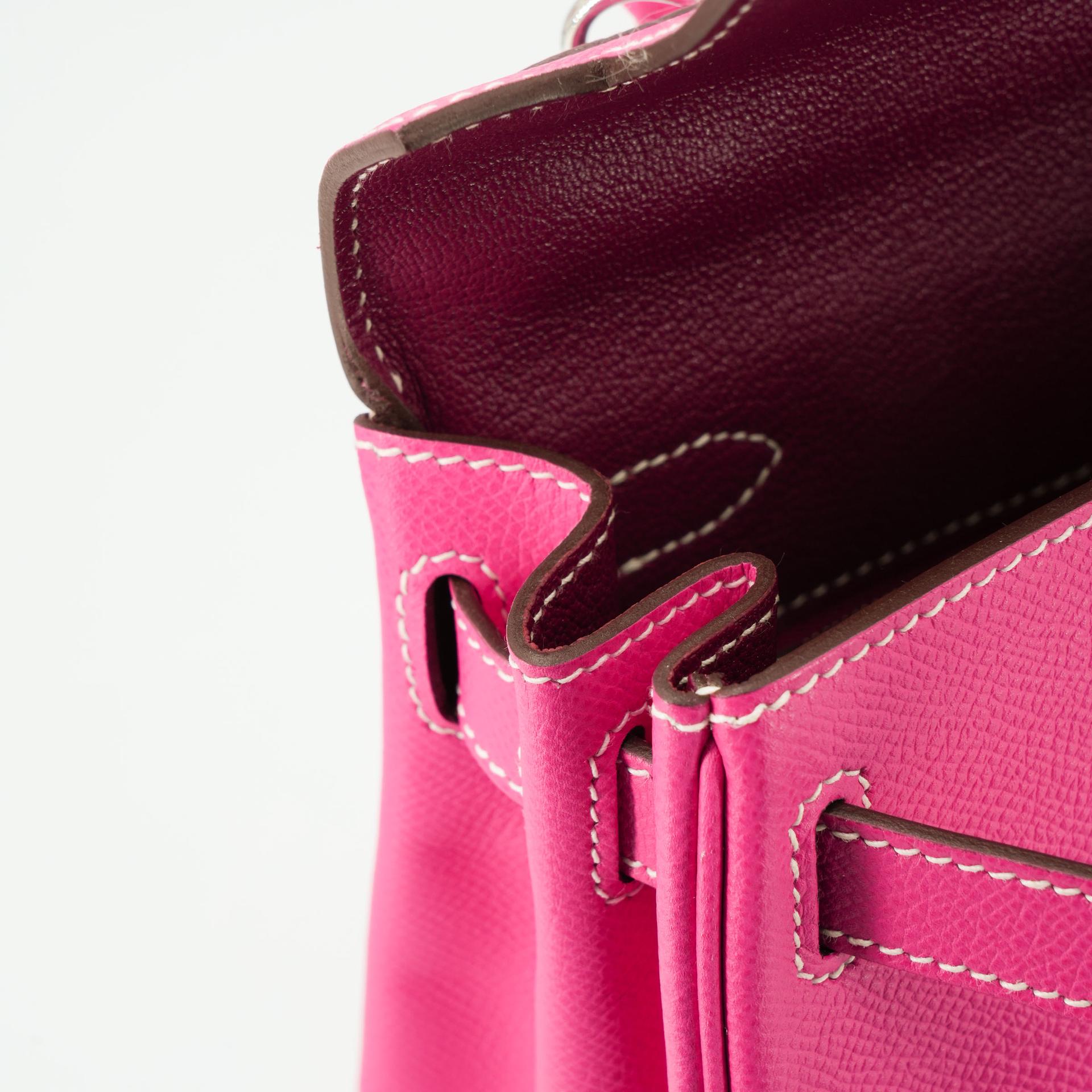 Excellent ( Rank SA ) HERMÈS Kelly 28 Rose Tyrien (E5) Tosca (K5) Epsom Palladium hardware Square O (2011) - 21