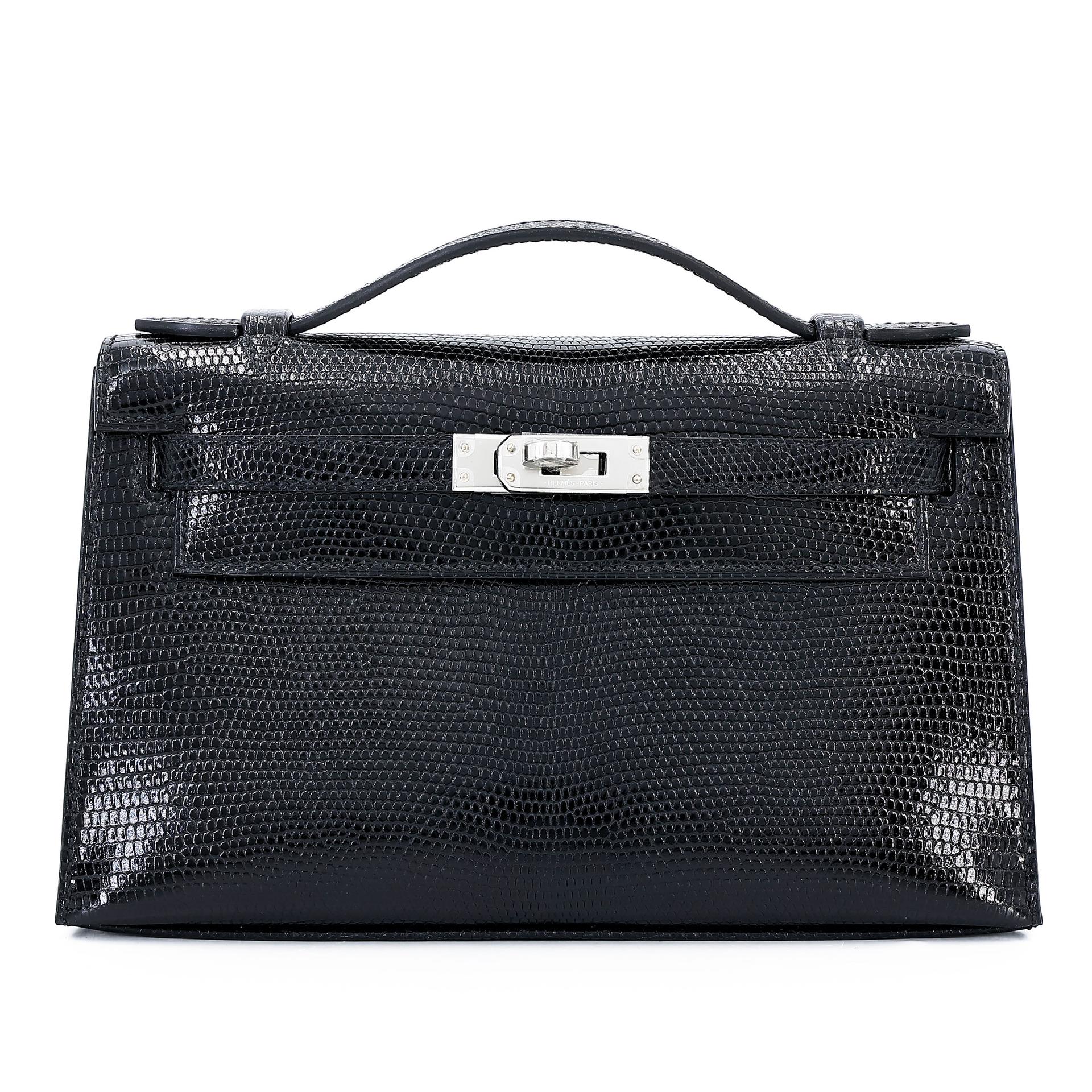 Brand New ( Rank N ) HERMÈS Kelly Pochette Noir (89) Lizard Palladium hardware K (2025) - 1