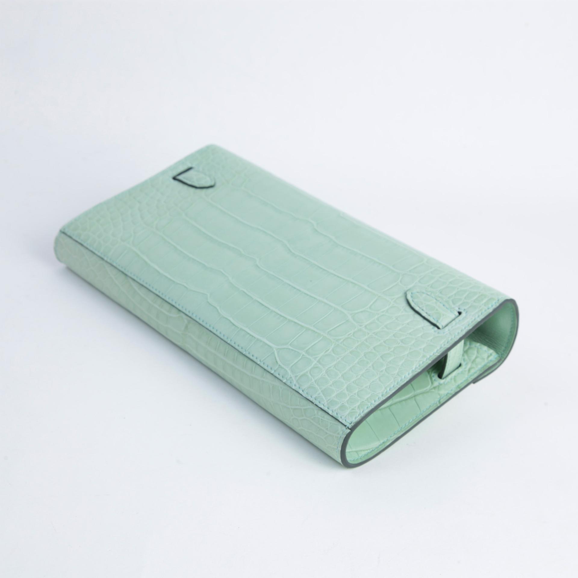 Brand New ( Rank N )  HERMÈS  Kelly To Go Wallet Vert d’Eau (6U) Matte Alligator Palladium hardware W (2024) - 5