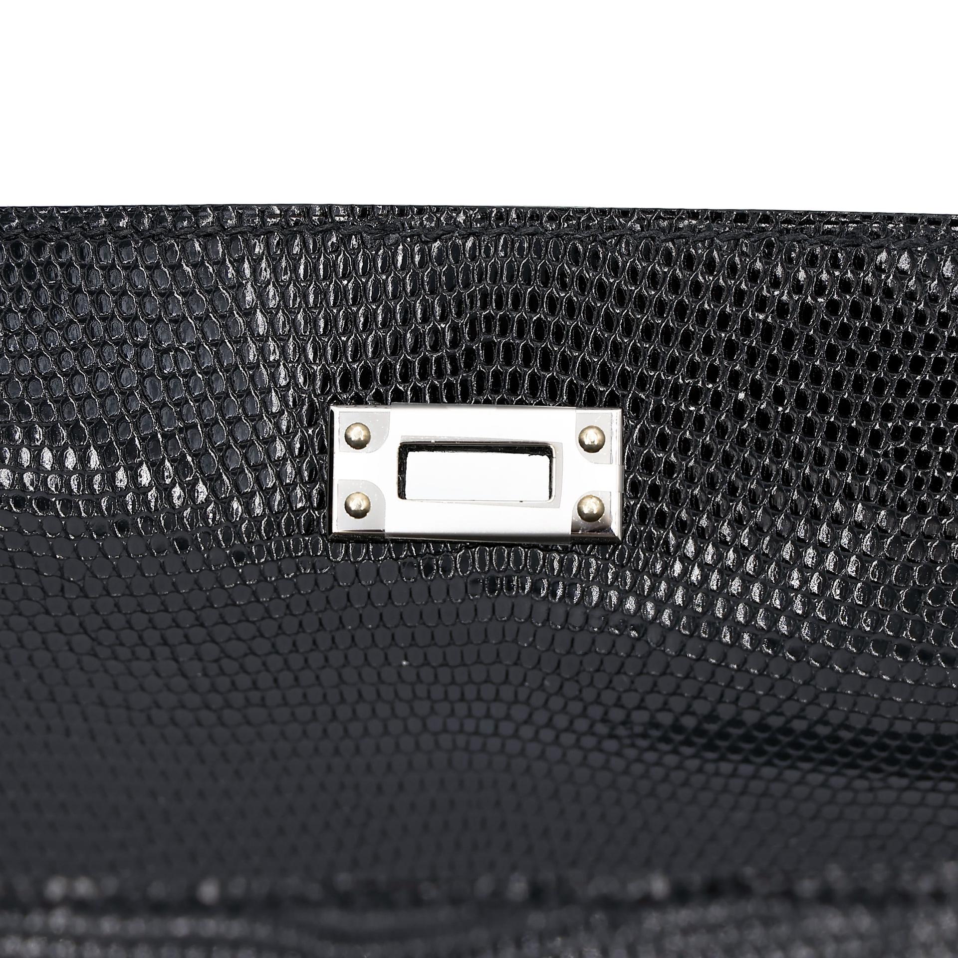 Brand New ( Rank N ) HERMÈS Kelly Pochette Noir (89) Lizard Palladium hardware K (2025) - 10