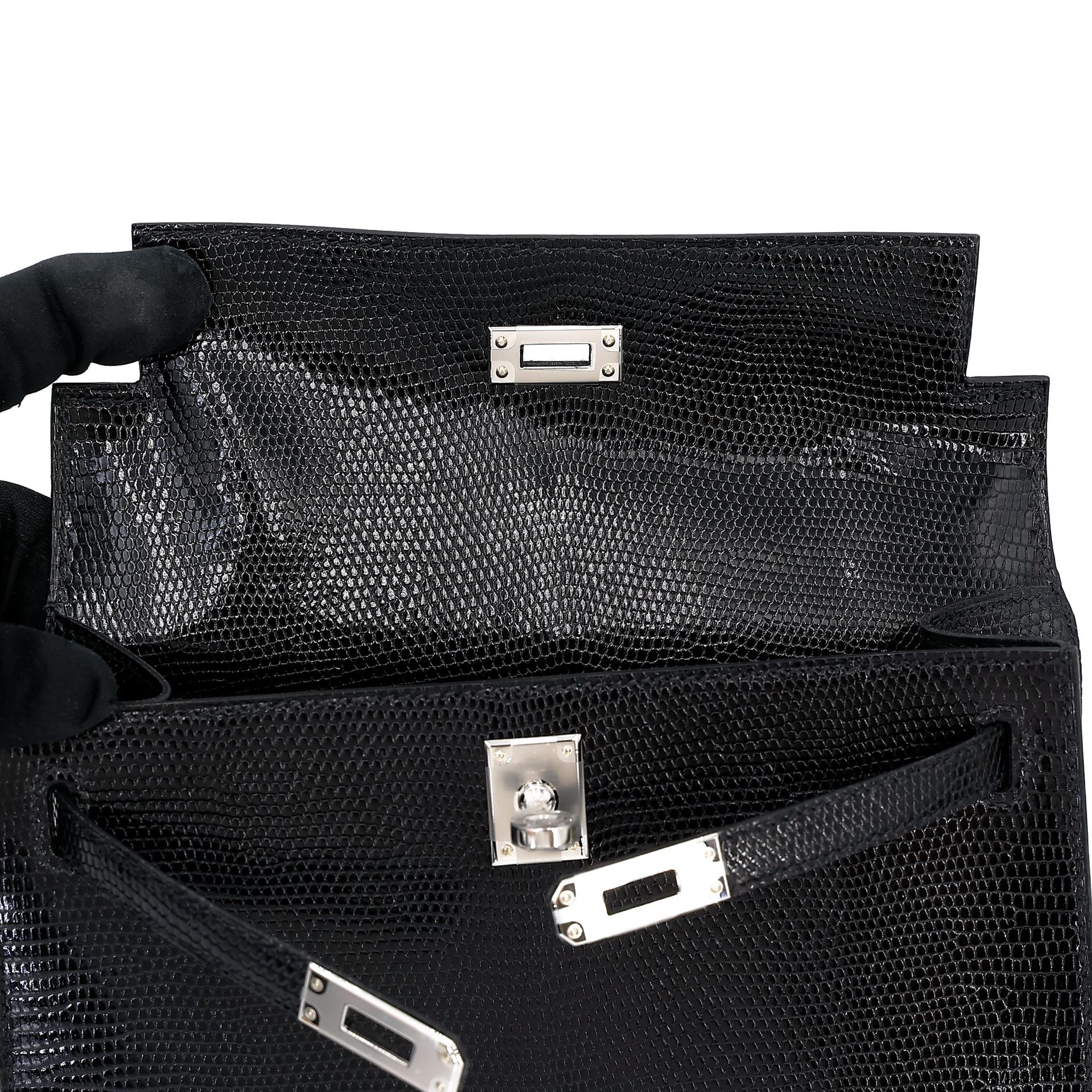 Brand New ( Rank N ) HERMÈS Kelly Pochette Noir (89) Lizard Palladium hardware K (2025) - 11