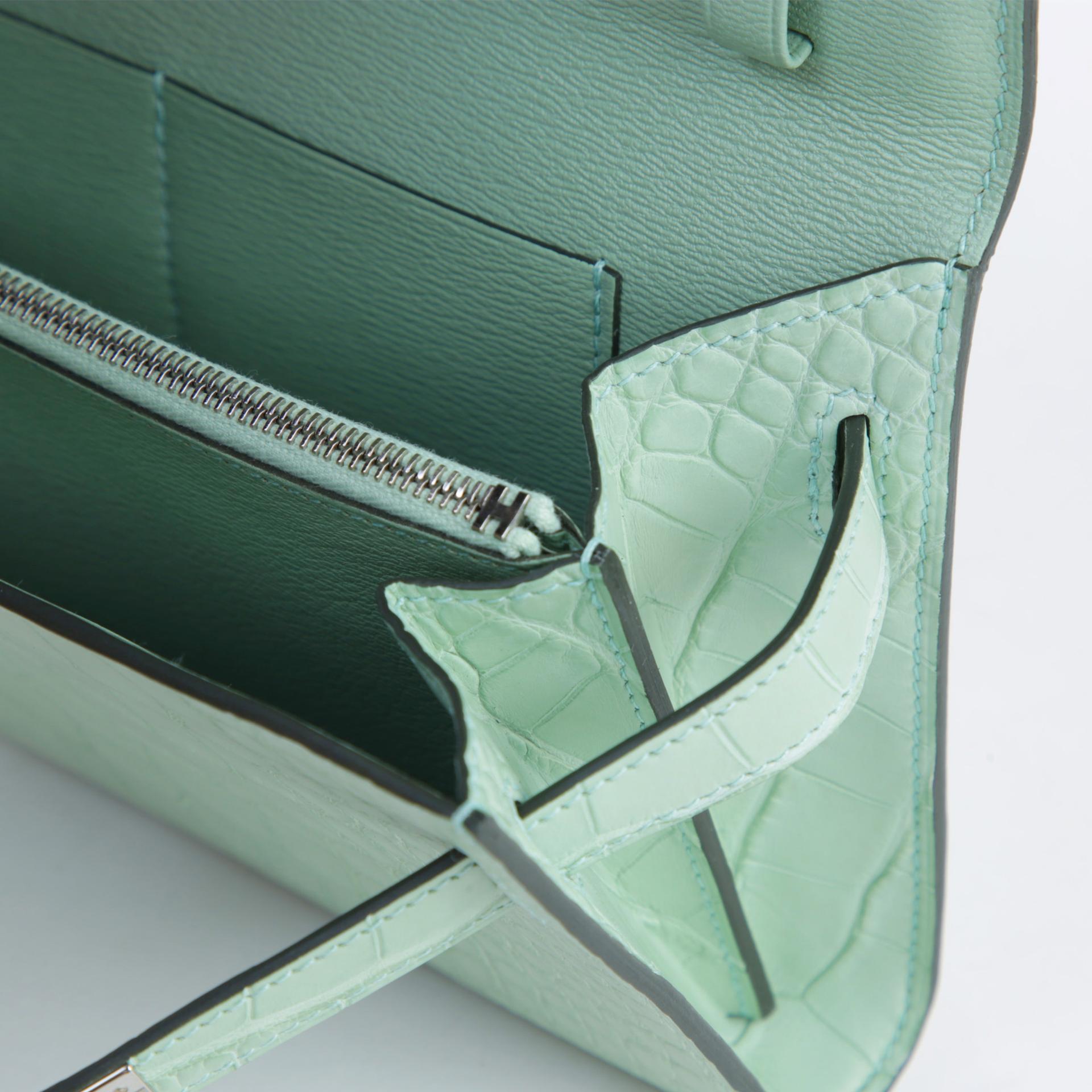 Brand New ( Rank N )  HERMÈS  Kelly To Go Wallet Vert d’Eau (6U) Matte Alligator Palladium hardware W (2024) - 10