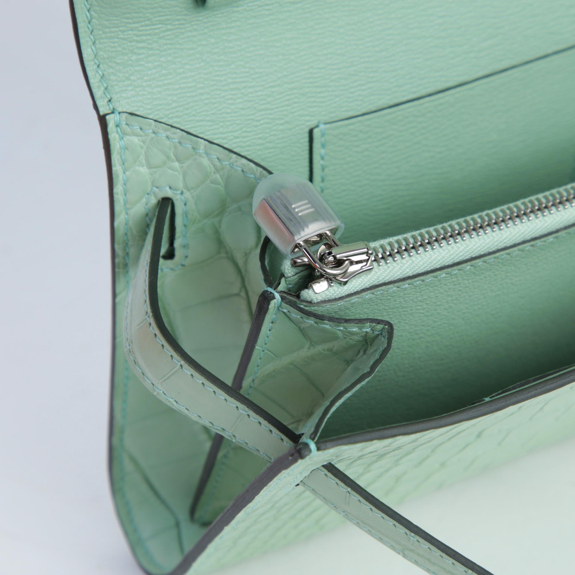 Brand New ( Rank N )  HERMÈS  Kelly To Go Wallet Vert d’Eau (6U) Matte Alligator Palladium hardware W (2024) - 11