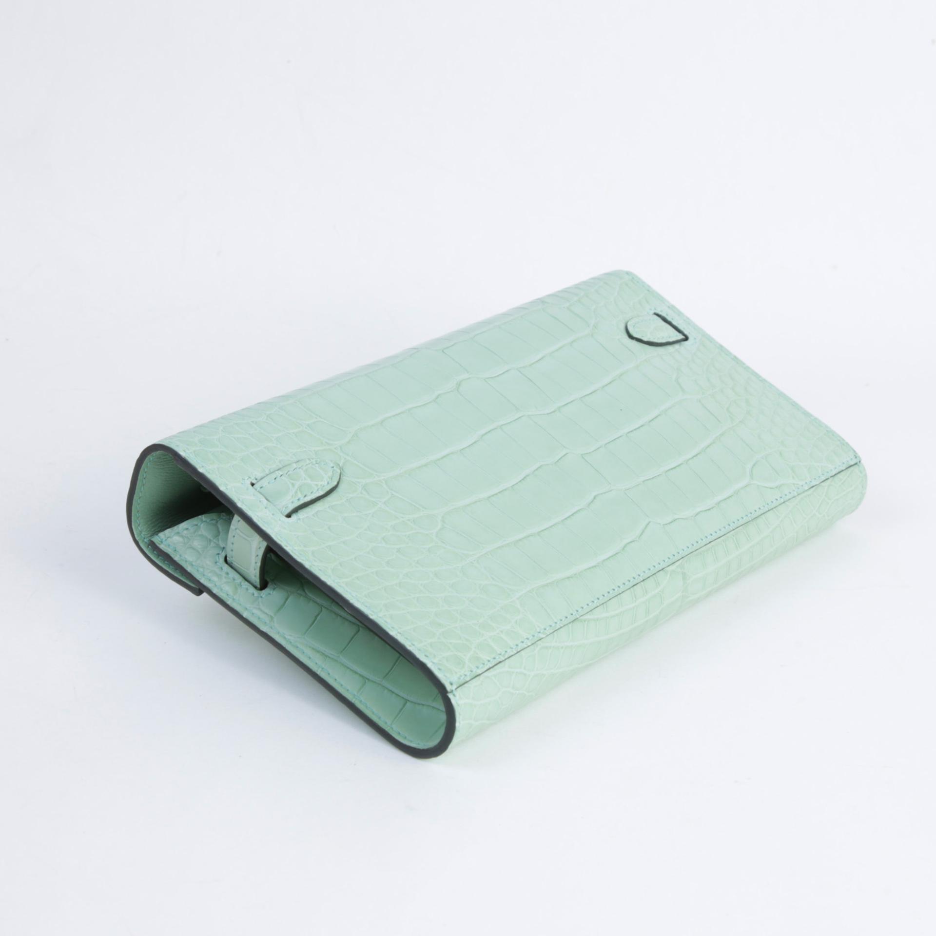 Brand New ( Rank N )  HERMÈS  Kelly To Go Wallet Vert d’Eau (6U) Matte Alligator Palladium hardware W (2024) - 6
