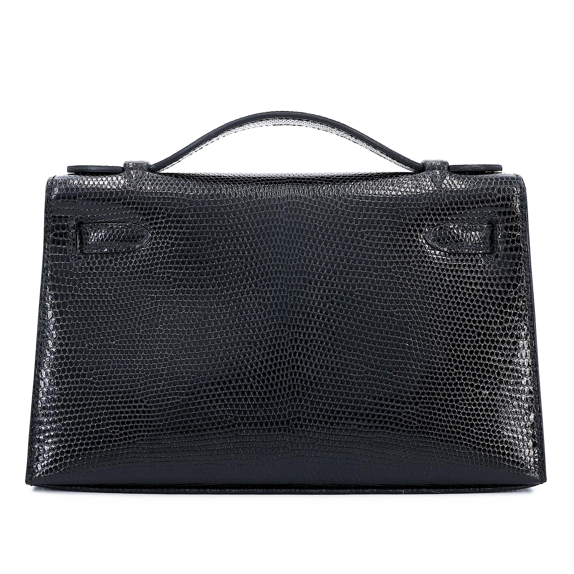 Brand New ( Rank N ) HERMÈS Kelly Pochette Noir (89) Lizard Palladium hardware K (2025) - 2