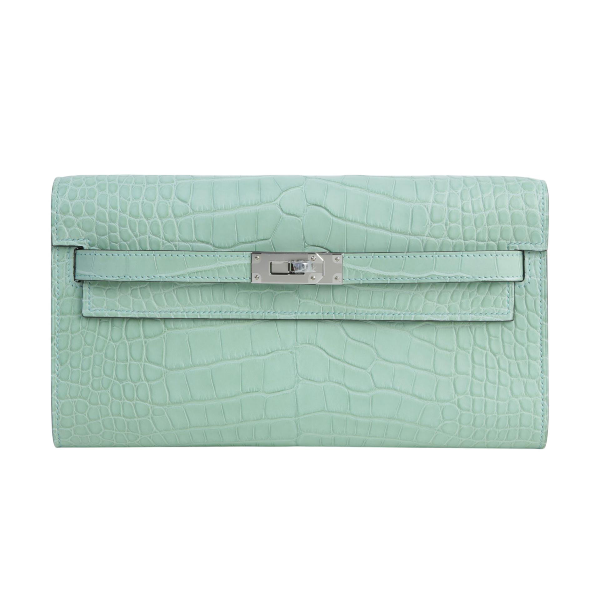 Brand New ( Rank N )  HERMÈS  Kelly To Go Wallet Vert d’Eau (6U) Matte Alligator Palladium hardware W (2024) - 1