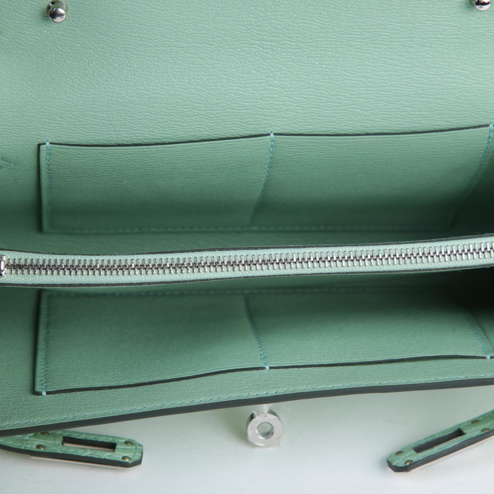 Brand New ( Rank N )  HERMÈS  Kelly To Go Wallet Vert d’Eau (6U) Matte Alligator Palladium hardware W (2024) - 9