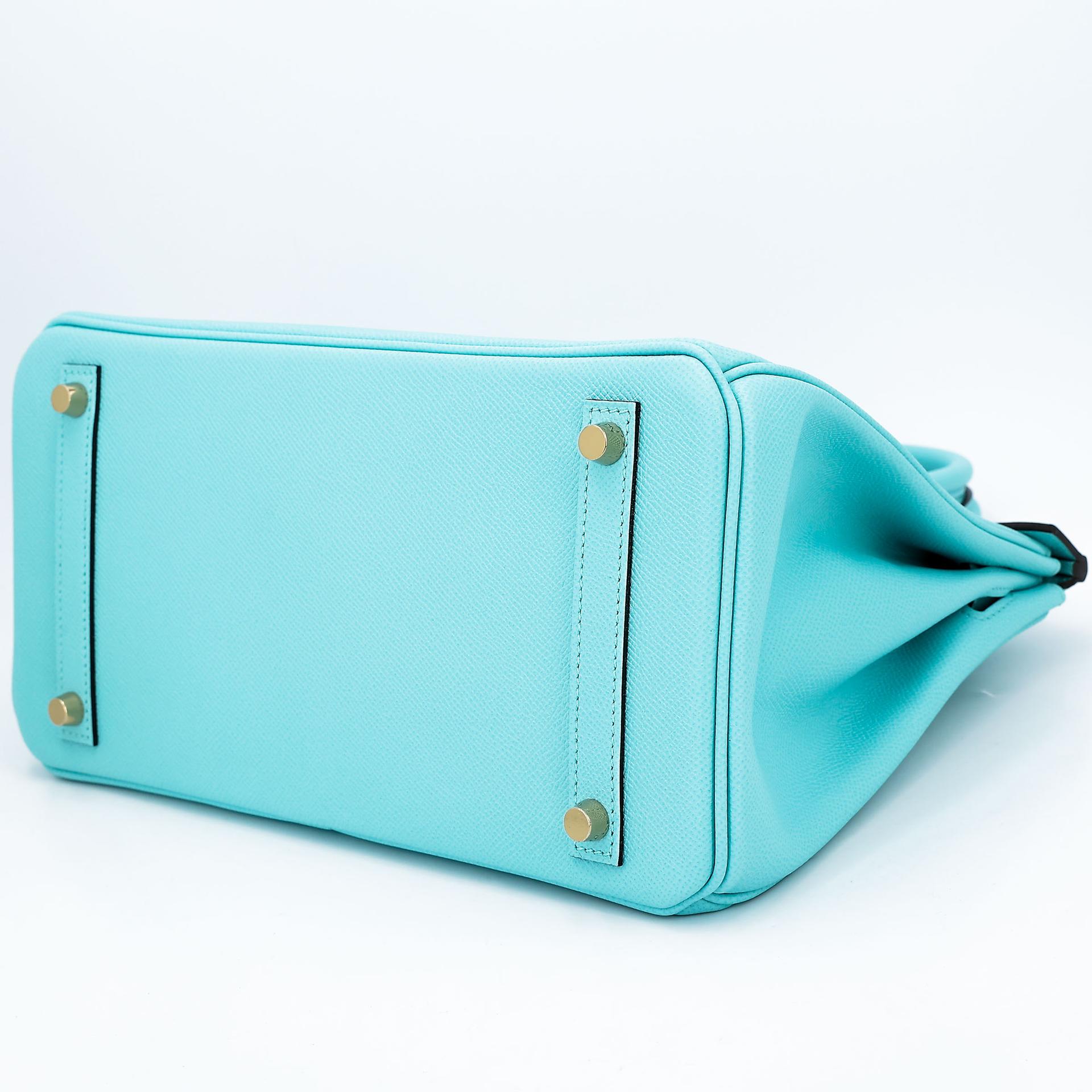 ランク SA HERMÈS エルメス バーキン30 ブルーアトール (3P) エプソン ゴールド金具 T刻印 - 6