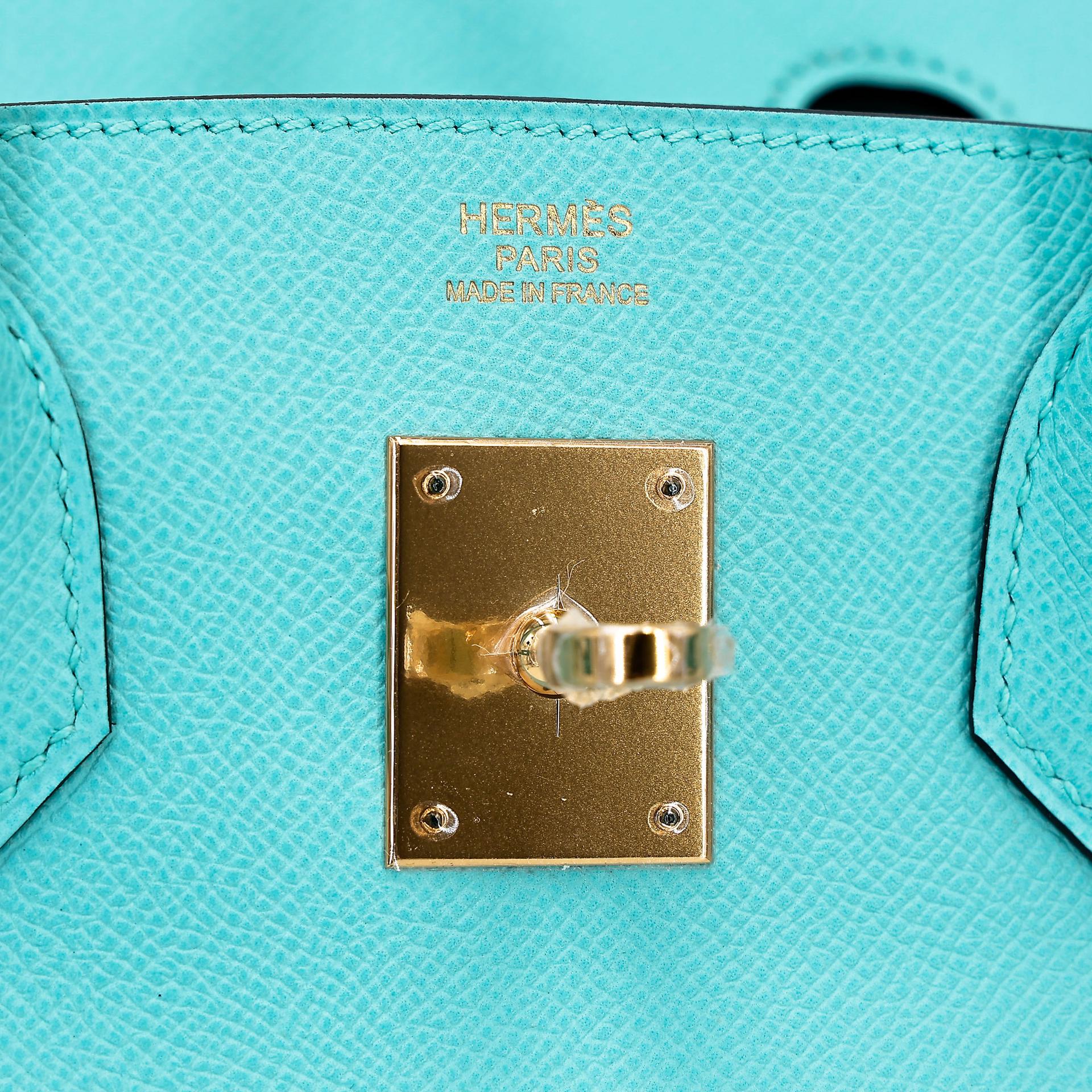 ランク SA HERMÈS エルメス バーキン30 ブルーアトール (3P) エプソン ゴールド金具 T刻印 - 14