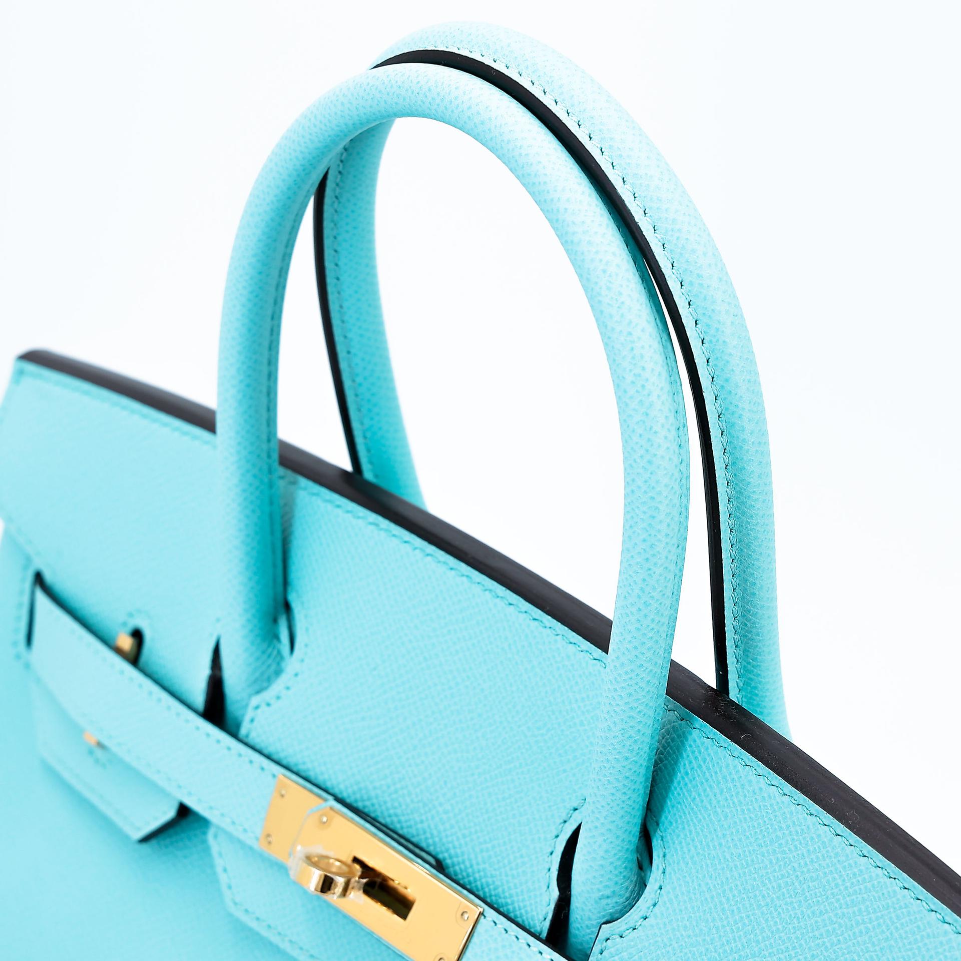ランク SA HERMÈS エルメス バーキン30 ブルーアトール (3P) エプソン ゴールド金具 T刻印 - 5