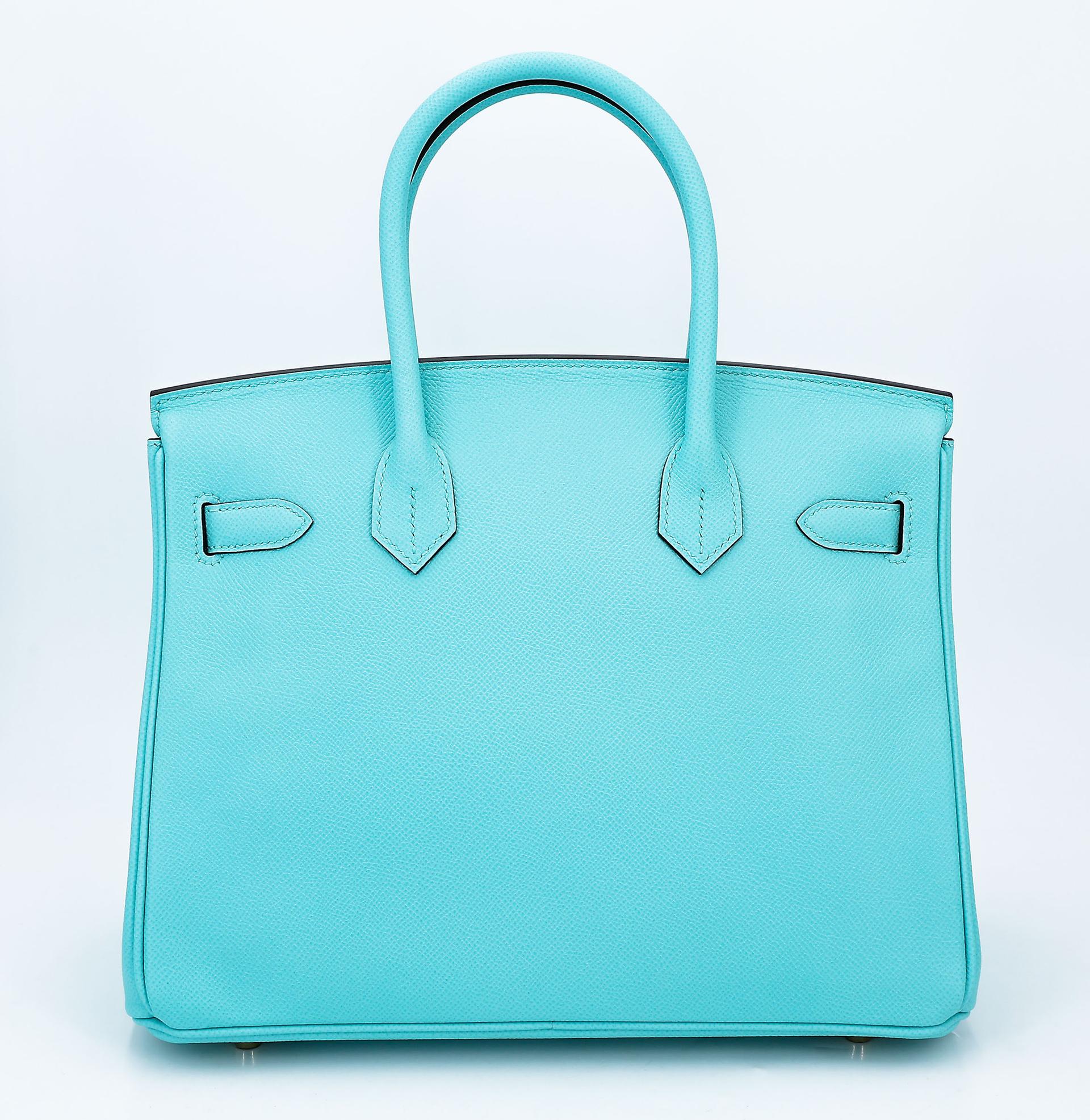 ランク SA HERMÈS エルメス バーキン30 ブルーアトール (3P) エプソン ゴールド金具 T刻印 - 2