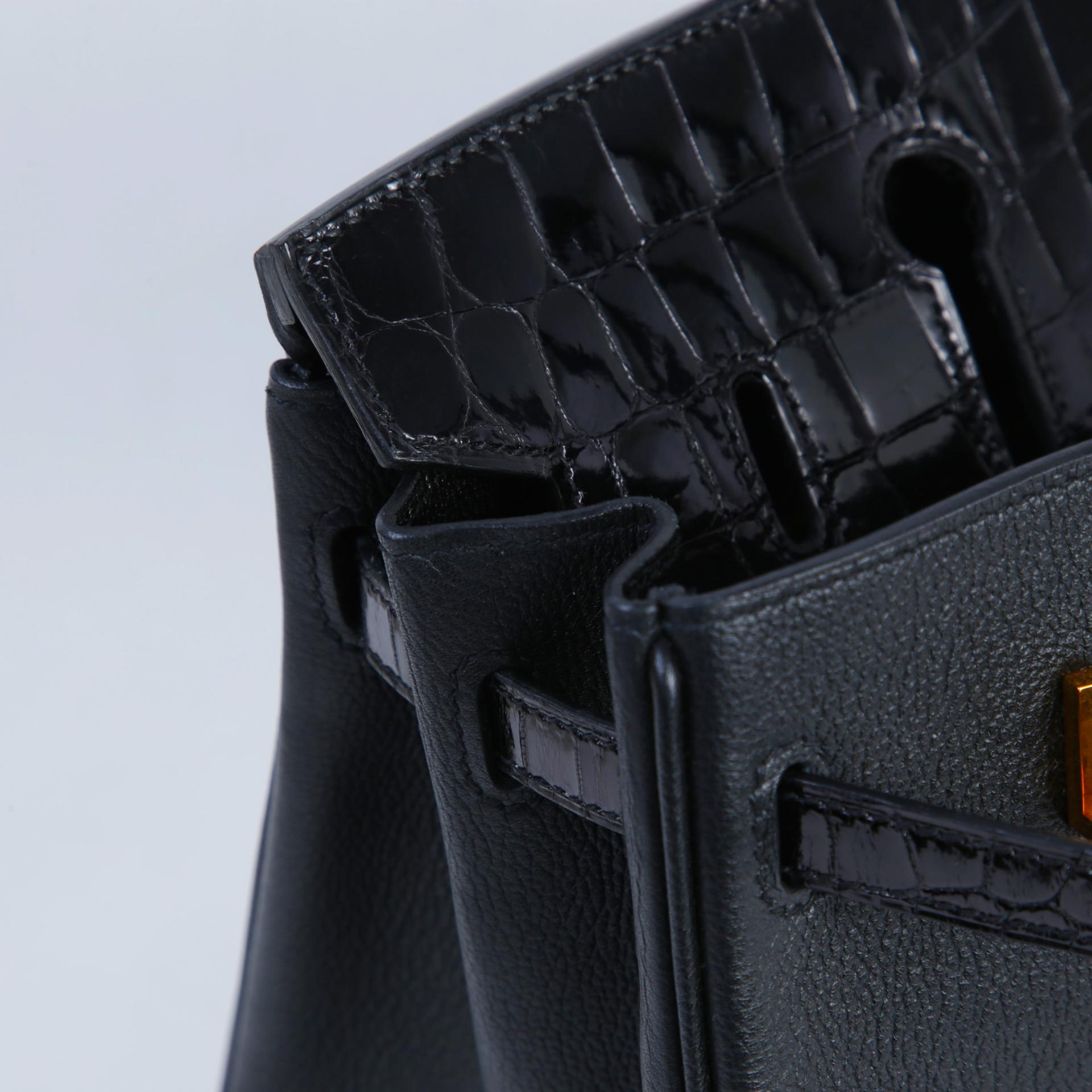 ランク A HERMÈS エルメス バーキン25 タッチ ブラック (89) トリヨン ノビーヨ クロコダイル ニロティカス リセ ピンクゴールド金具 C刻印 - 12