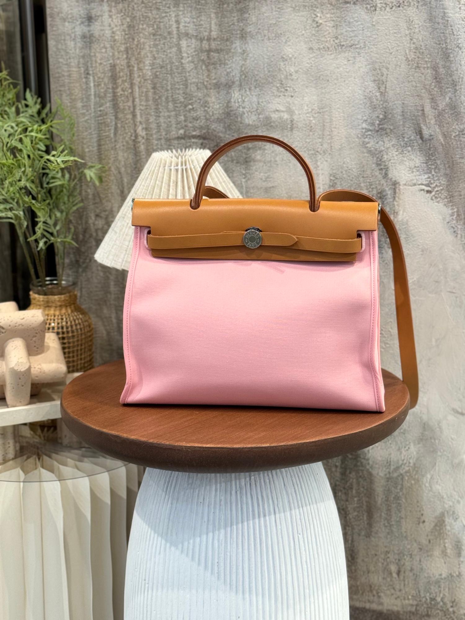 ランク SA  HERMÈS エルメス  エールバッグPM ローズサクラ (3Q) ナチュラルサブレ (21) ネゴンダ シルバー金具 T刻印 - 4