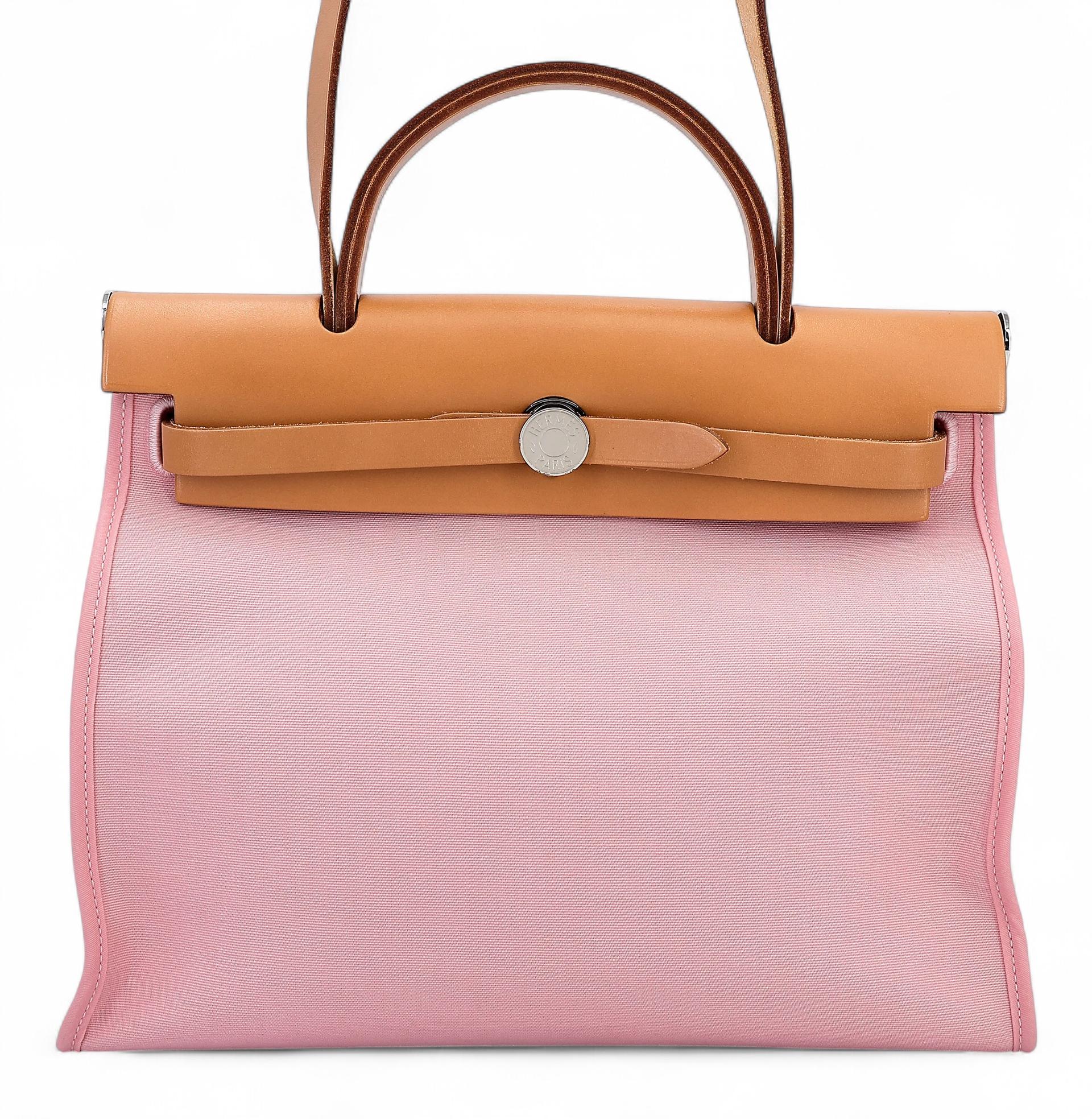 ランク SA  HERMÈS エルメス  エールバッグPM ローズサクラ (3Q) ナチュラルサブレ (21) ネゴンダ シルバー金具 T刻印 - 1