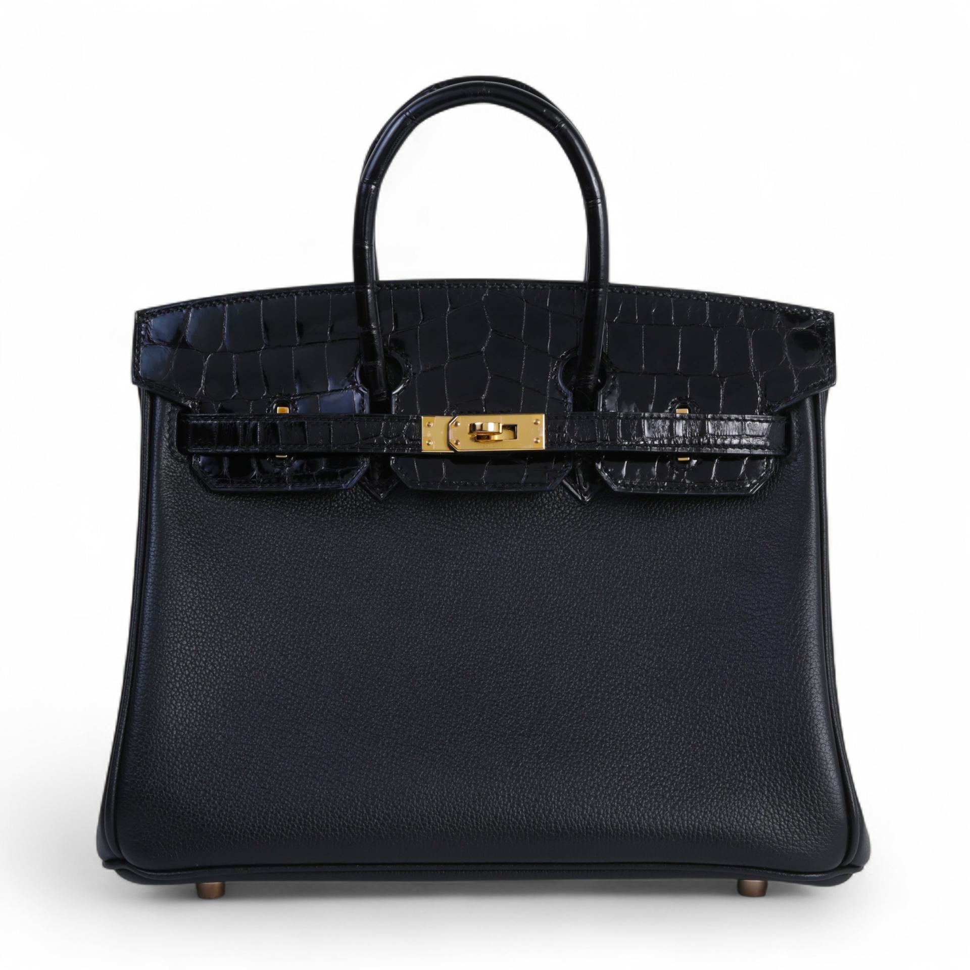 ランク A HERMÈS エルメス バーキン25 タッチ ブラック (89) トリヨン ノビーヨ クロコダイル ニロティカス リセ ピンクゴールド金具 C刻印 - 1
