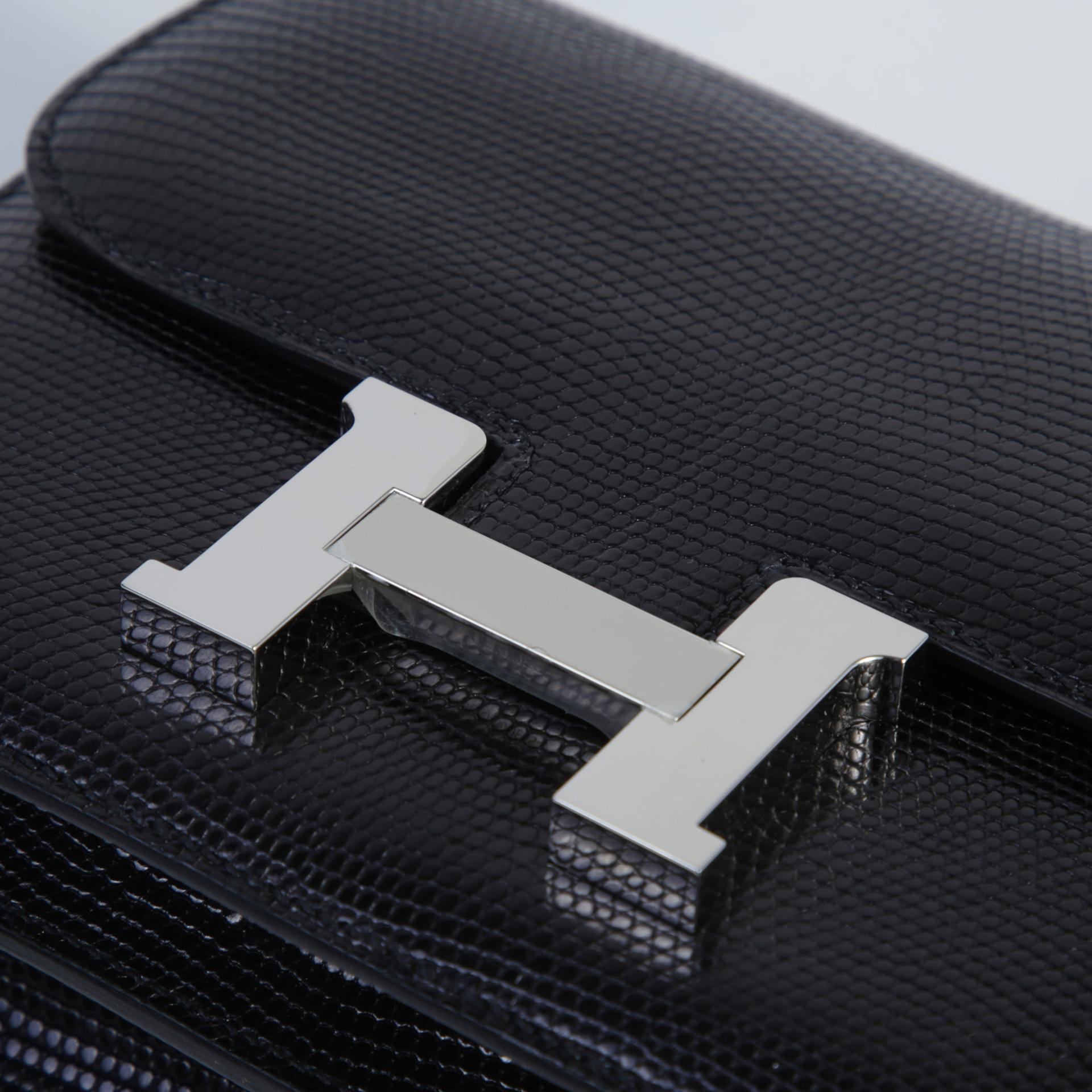 Very Good ( Rank A) HERMÈS Constance Mini Noir (89) Lizard Palladium hardware Z (2021) - 9