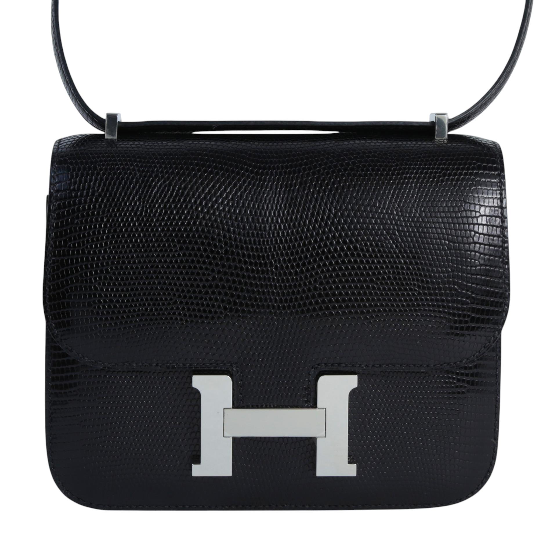 Very Good ( Rank A) HERMÈS Constance Mini Noir (89) Lizard Palladium hardware Z (2021) - 1
