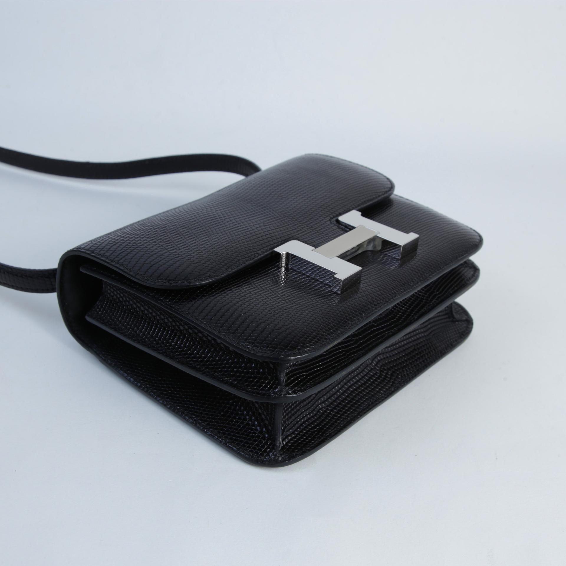 Very Good ( Rank A) HERMÈS Constance Mini Noir (89) Lizard Palladium hardware Z (2021) - 5