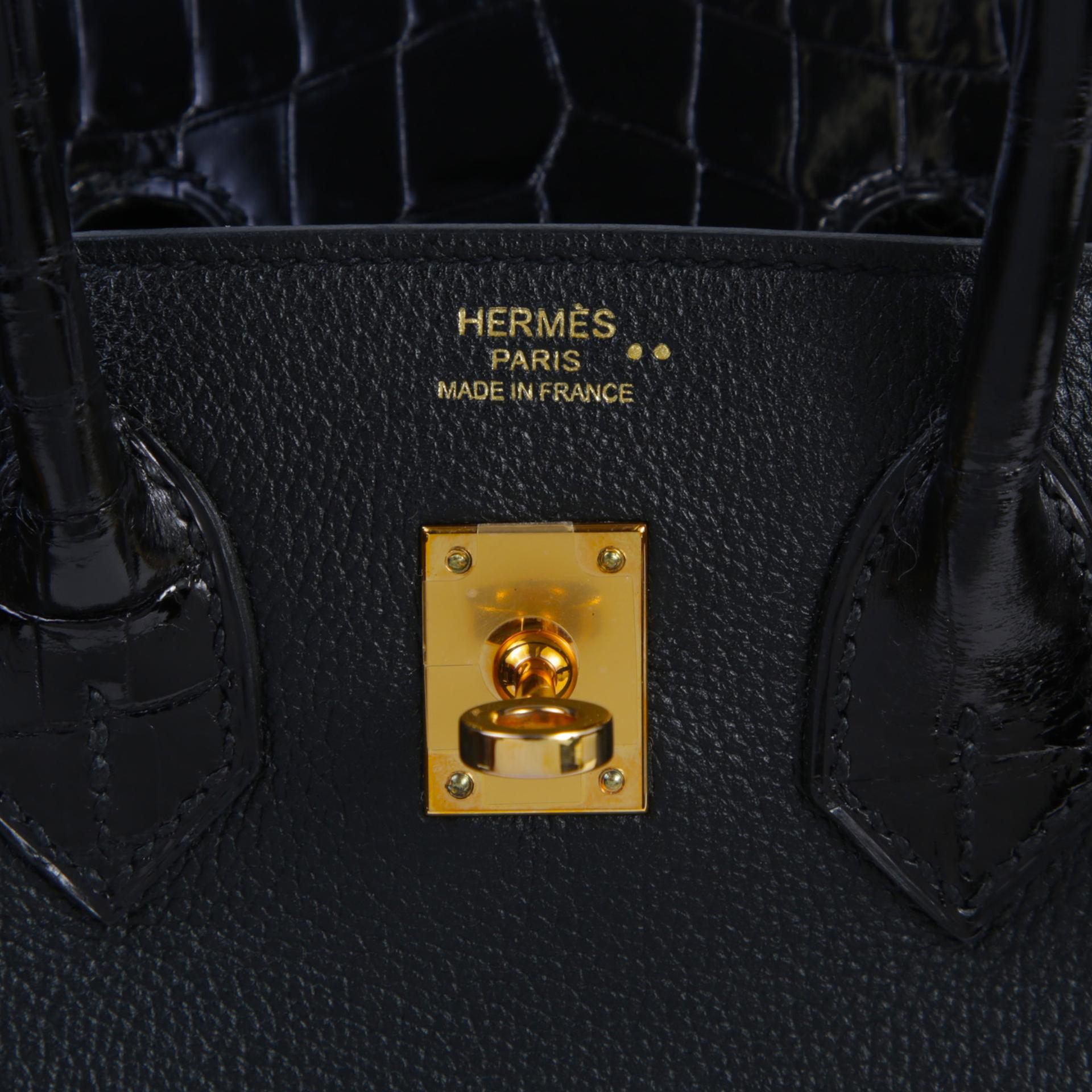 ランク A HERMÈS エルメス バーキン25 タッチ ブラック (89) トリヨン ノビーヨ クロコダイル ニロティカス リセ ピンクゴールド金具 C刻印 - 9