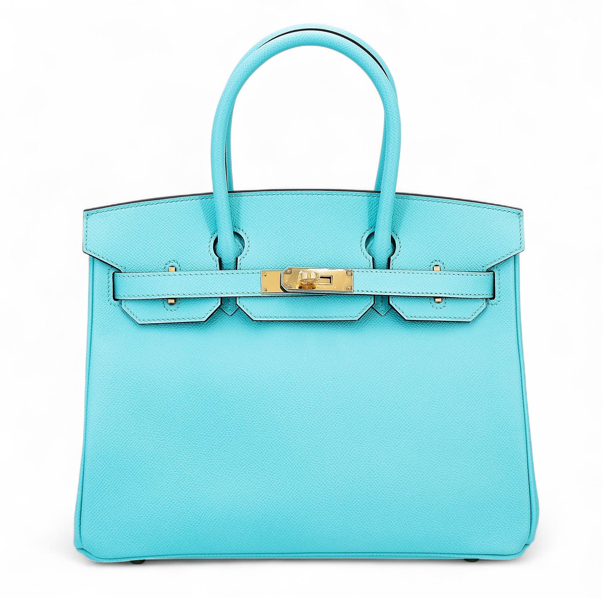 ランク SA HERMÈS エルメス バーキン30 ブルーアトール (3P) エプソン ゴールド金具 T刻印 - 1