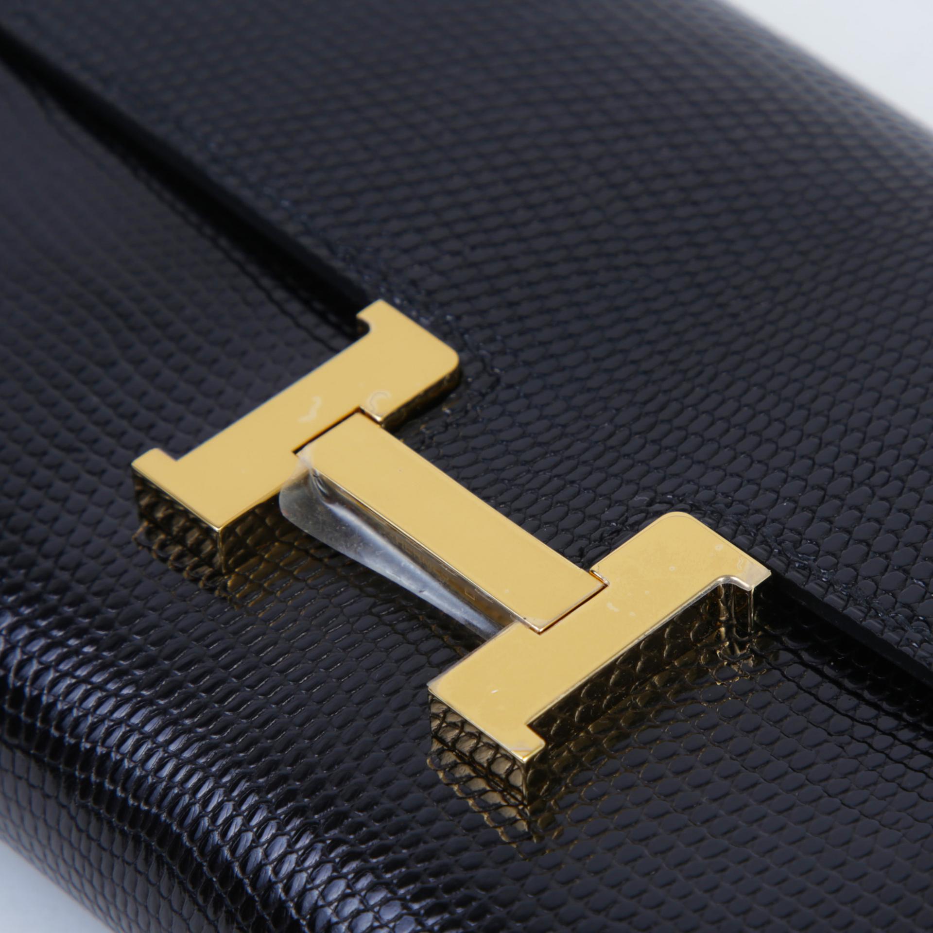 Unused ( Rank NS )  HERMÈS  Constance To Go Noir (89) Lizard Gold hardware U (2022) - 7