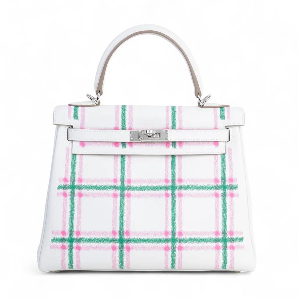 Kelly 25 Tartan Gris Pale (M4) Rose Bubblegum (L4) Vert Moyen (65)