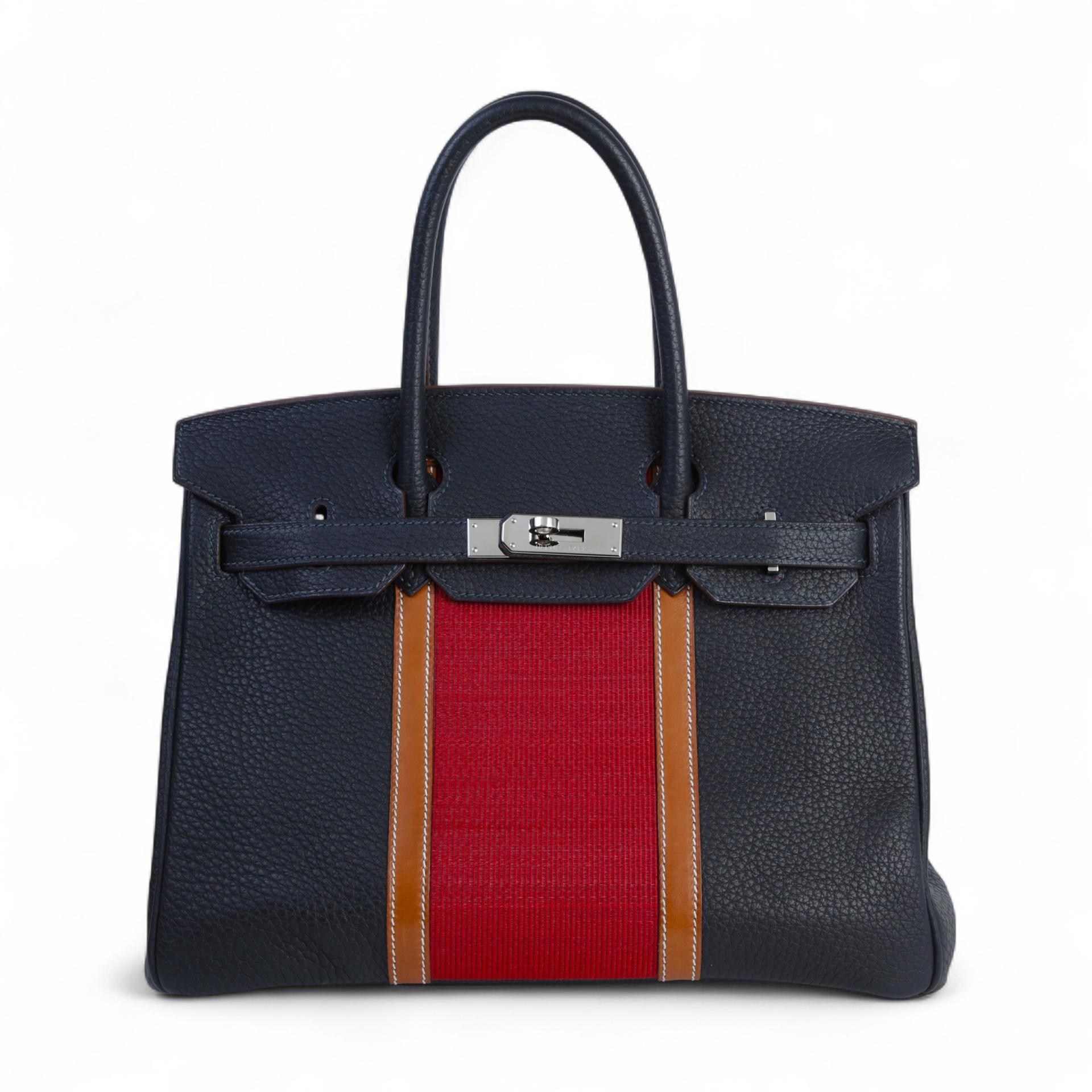 Very Good ( Rank A) HERMÈS Limited Edition Birkin 30 Club Fauve (34) Bleu Indigo (76) Fjord Palladium hardware Square Q (2013) - 1