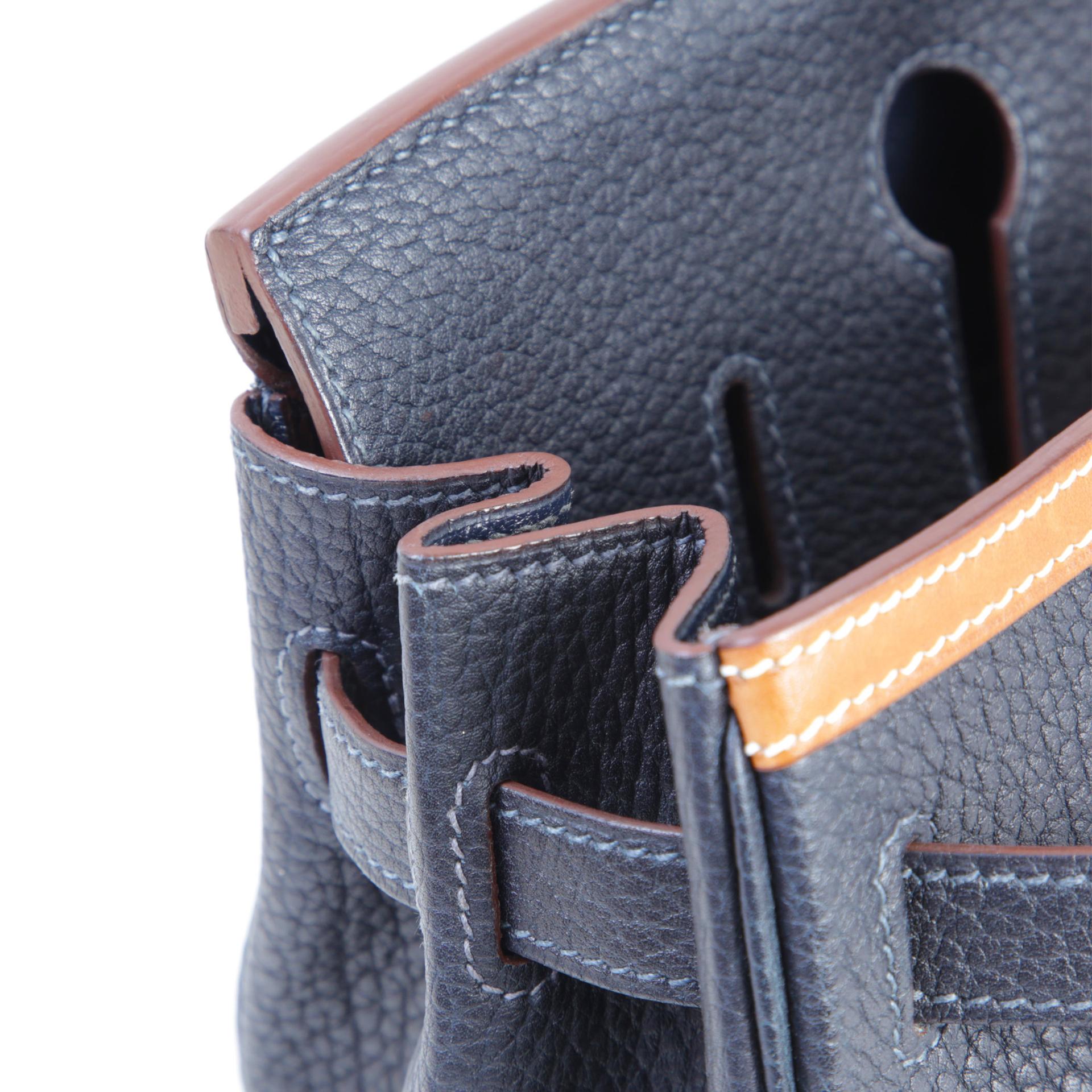 Very Good ( Rank A) HERMÈS Limited Edition Birkin 30 Club Fauve (34) Bleu Indigo (76) Fjord Palladium hardware Square Q (2013) - 12