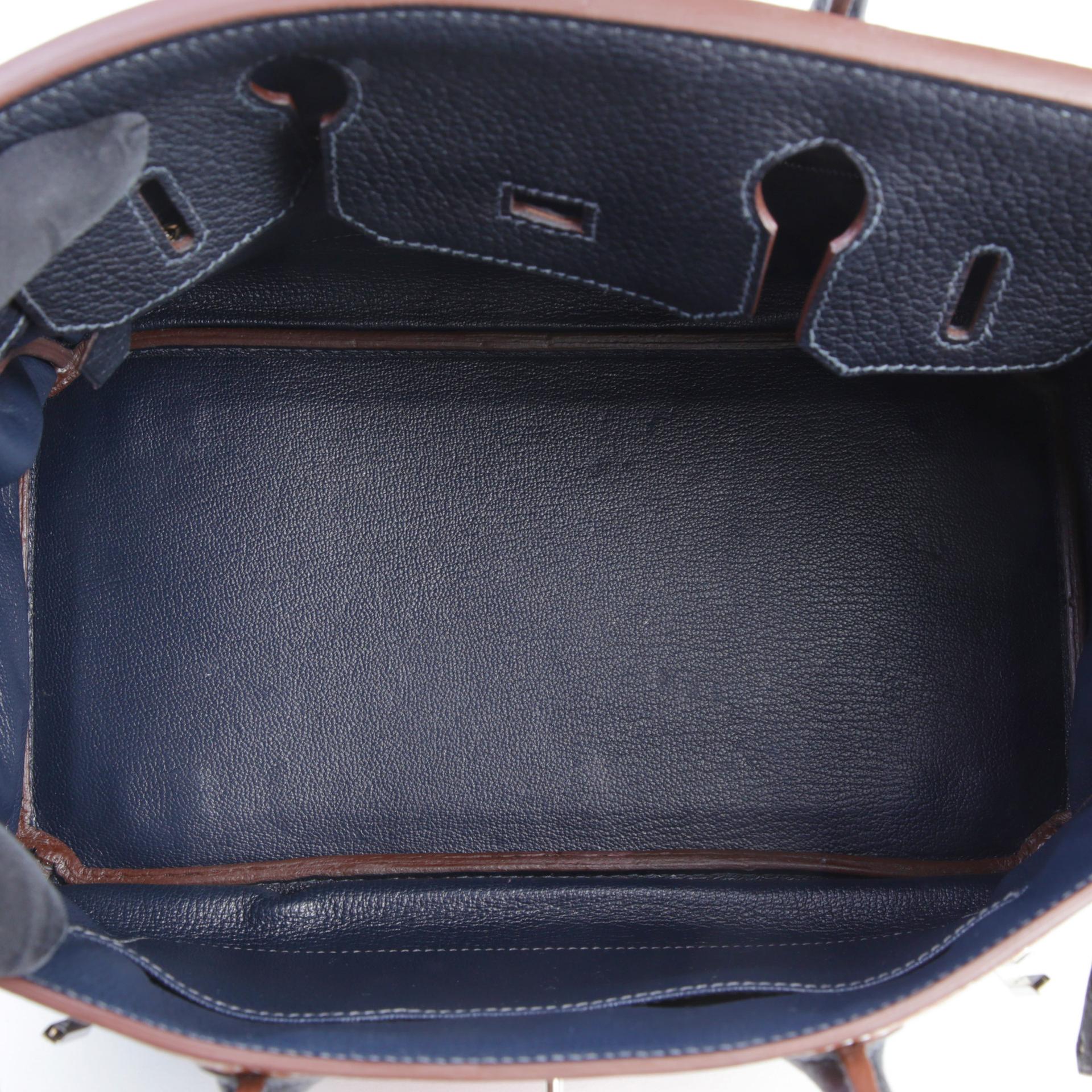 Very Good ( Rank A) HERMÈS Limited Edition Birkin 30 Club Fauve (34) Bleu Indigo (76) Fjord Palladium hardware Square Q (2013) - 11