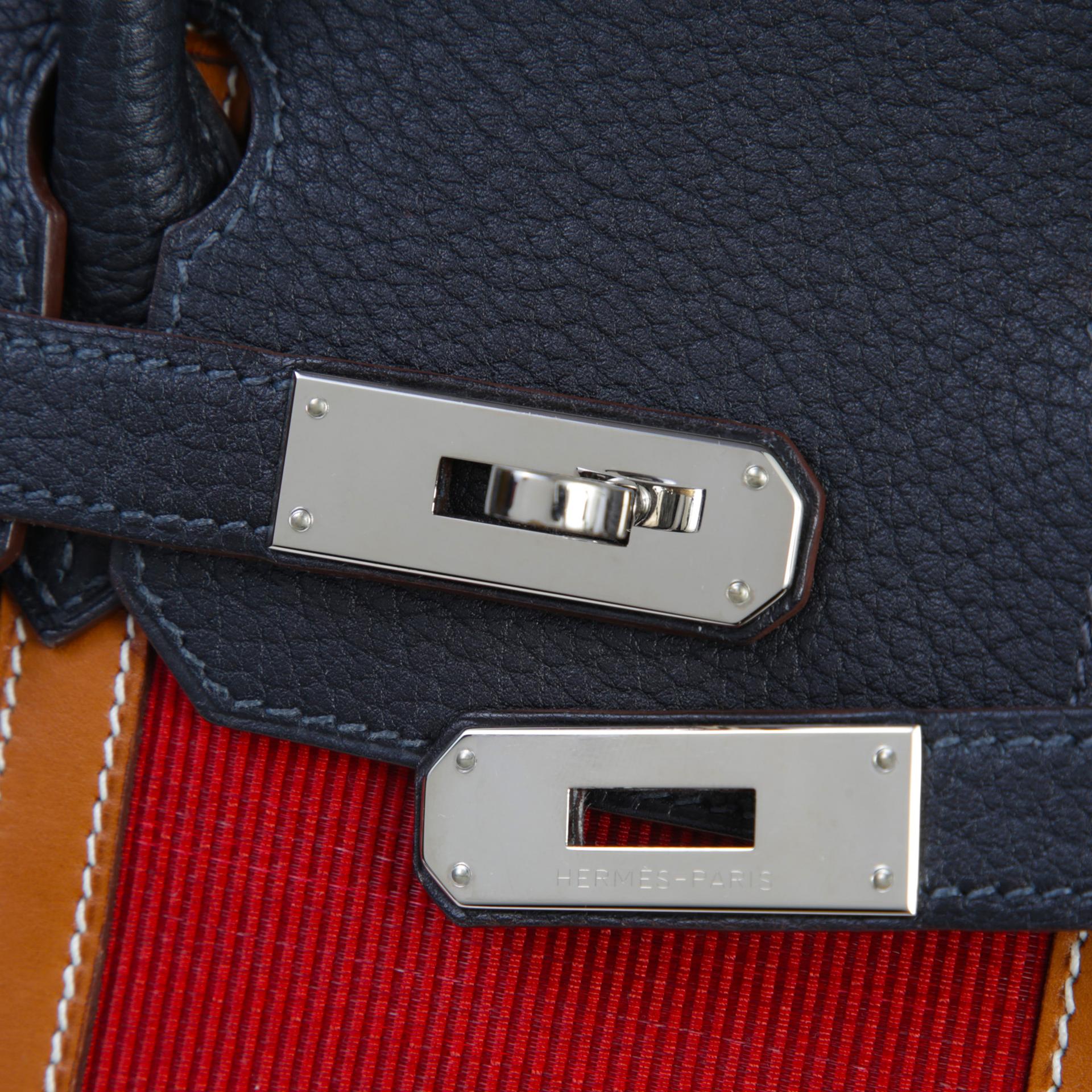 Very Good ( Rank A) HERMÈS Limited Edition Birkin 30 Club Fauve (34) Bleu Indigo (76) Fjord Palladium hardware Square Q (2013) - 8