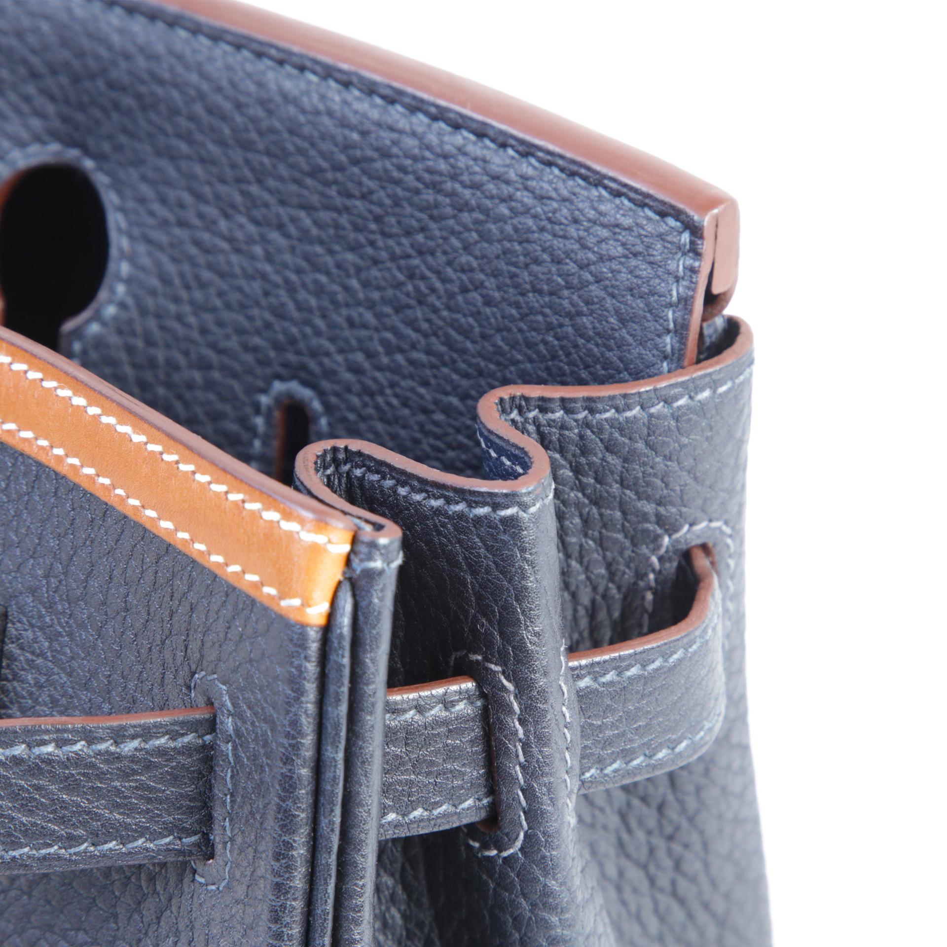 Very Good ( Rank A) HERMÈS Limited Edition Birkin 30 Club Fauve (34) Bleu Indigo (76) Fjord Palladium hardware Square Q (2013) - 13