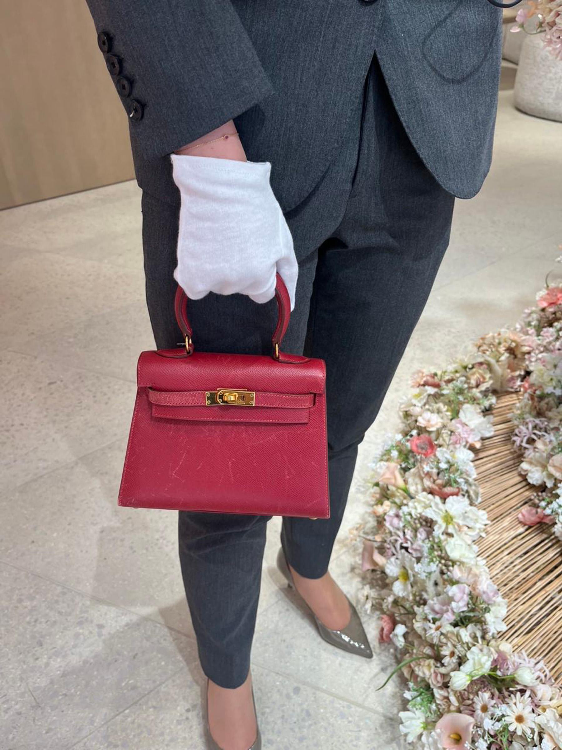 中古AB HERMÈS 爱马仕 Mini Kelly 20 53 Vif红 Rouge Vif 金扣 〇Y刻 1995年 - 19