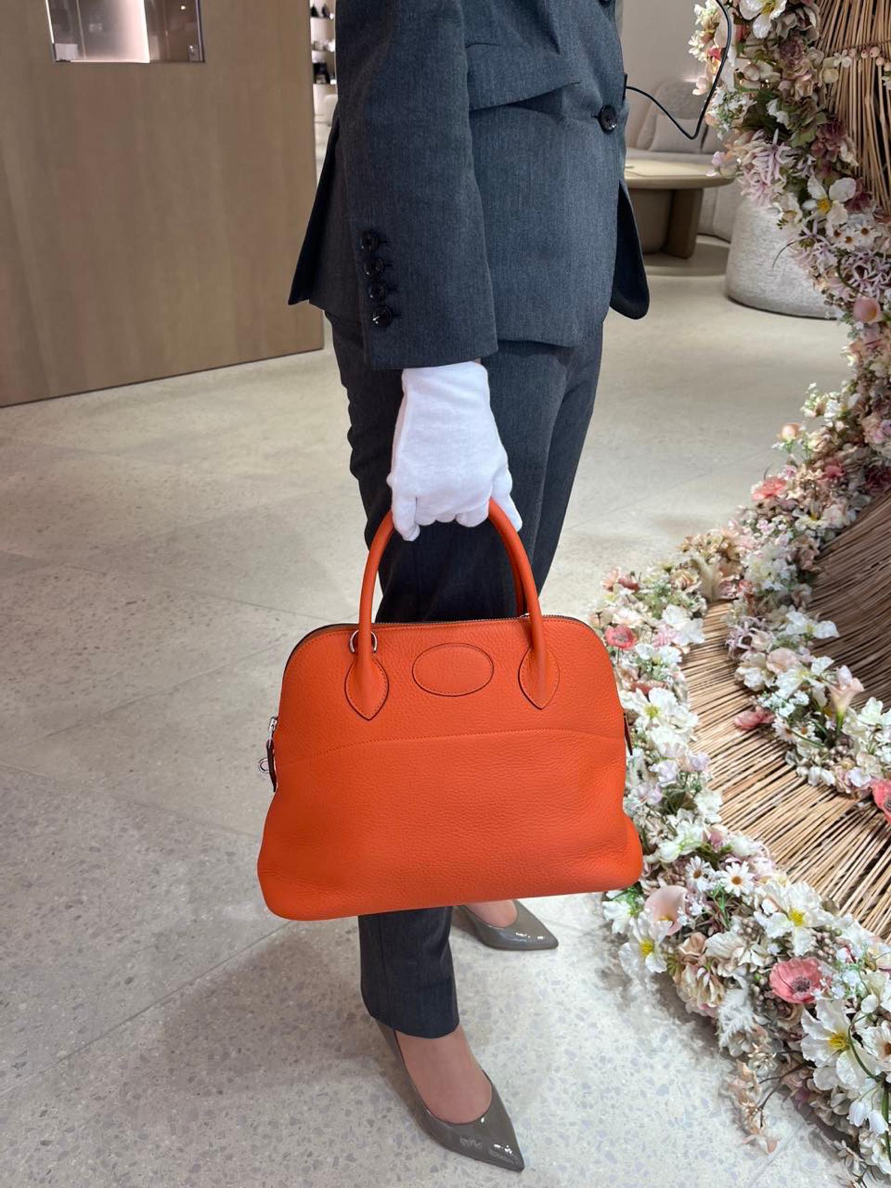 A美品 HERMÈS 愛馬仕 Bolide 31 93 愛馬仕橘 Orange Clemence小牛皮 銀扣 □R刻 2014年 - 13