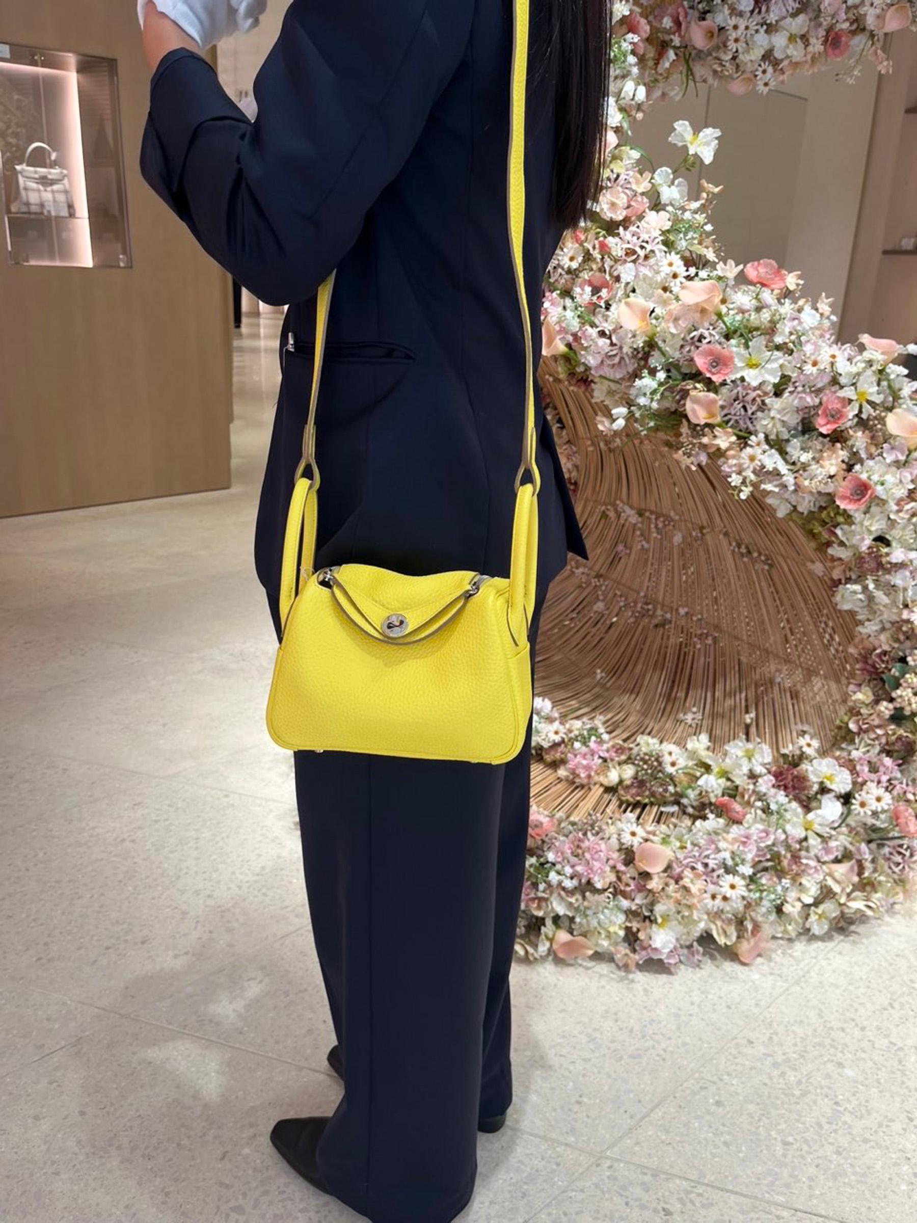 Excellent ( Rank SA ) HERMÈS Mini Lindy Lime (9R) Clemence Palladium hardware Z (2021) - 12