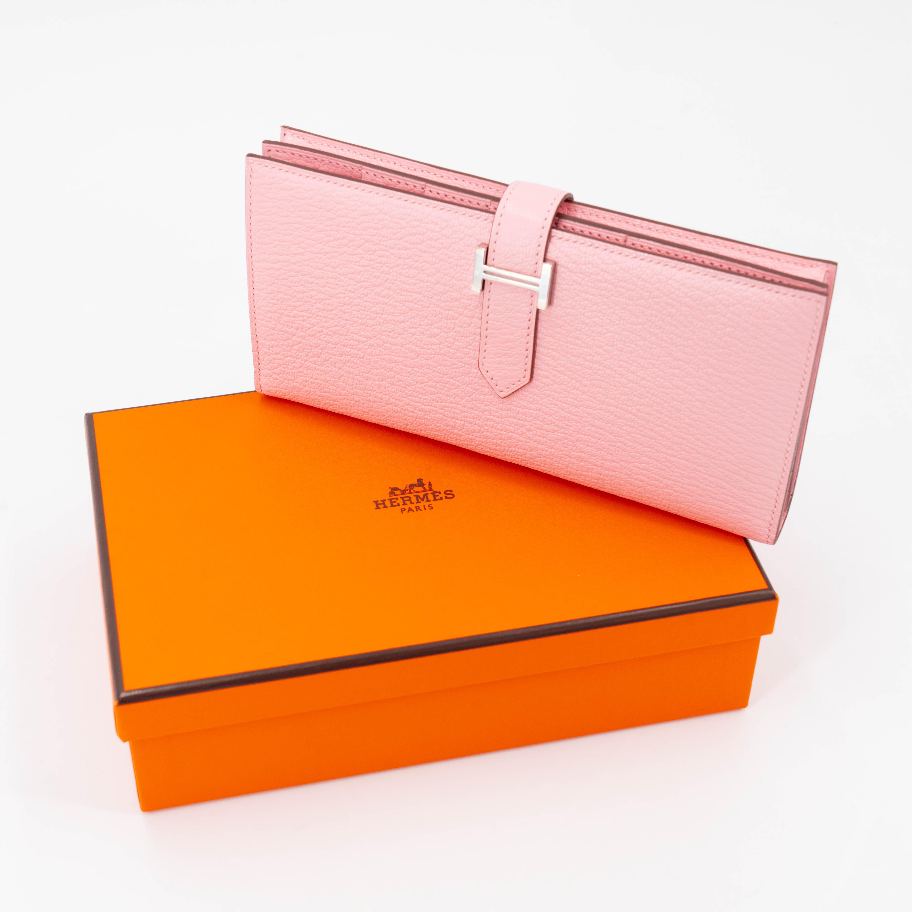 Unused ( Rank NS )  HERMÈS  Bearn Souffle wallet Rose Sakura (3Q) Chevre Palladium hardware Z (2021) - 4