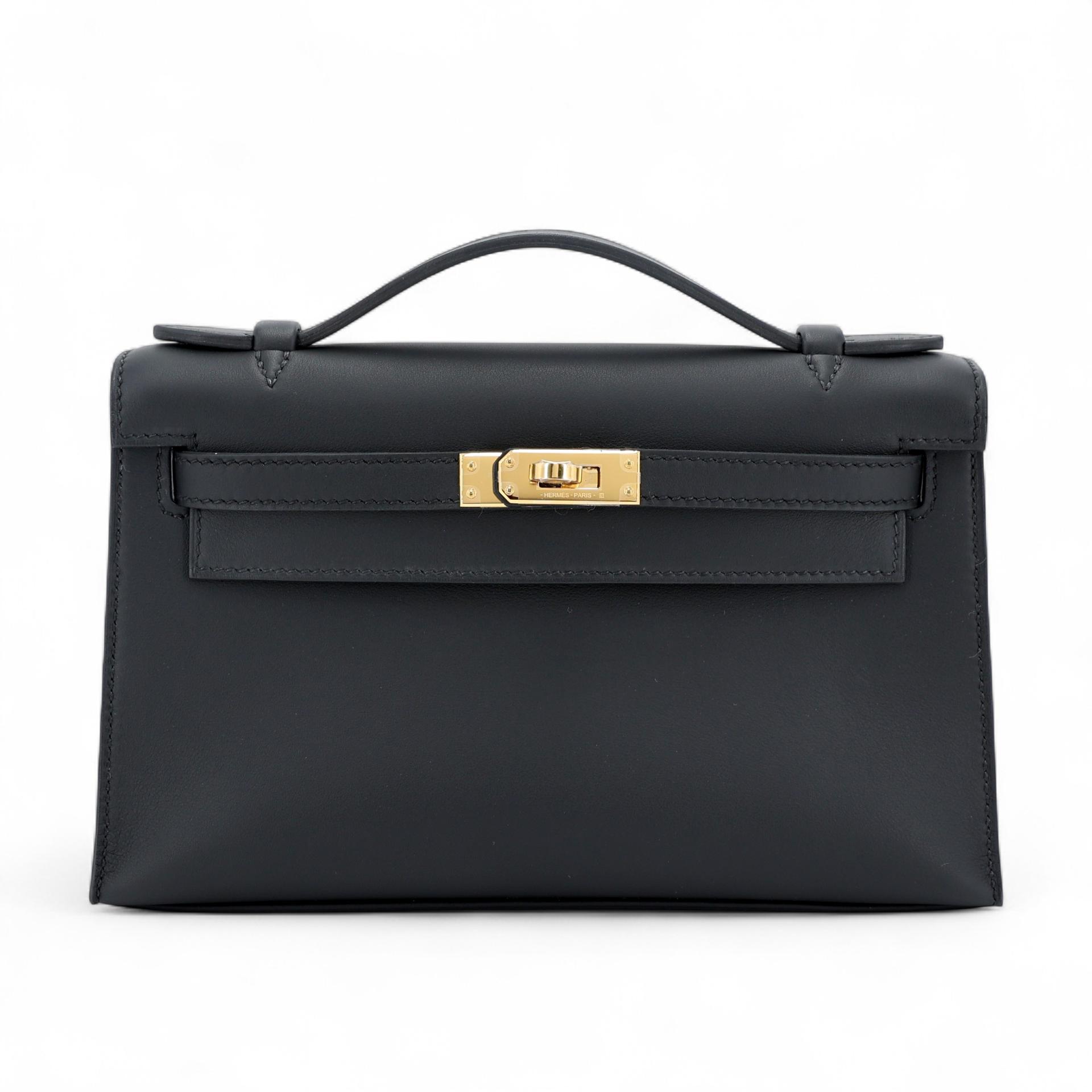 Brand New ( Rank N ) HERMÈS Kelly Pochette Noir (89) Swift Gold hardware K (2025) - 1