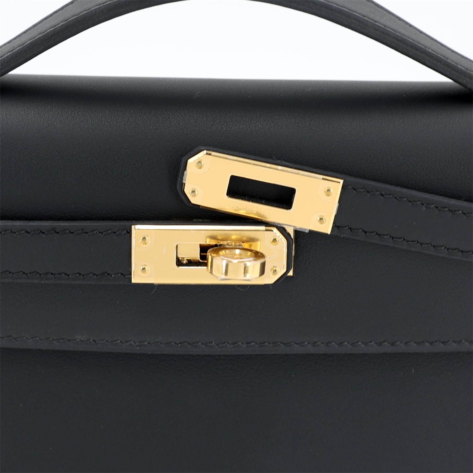 Brand New ( Rank N ) HERMÈS Kelly Pochette Noir (89) Swift Gold hardware K (2025) - 9