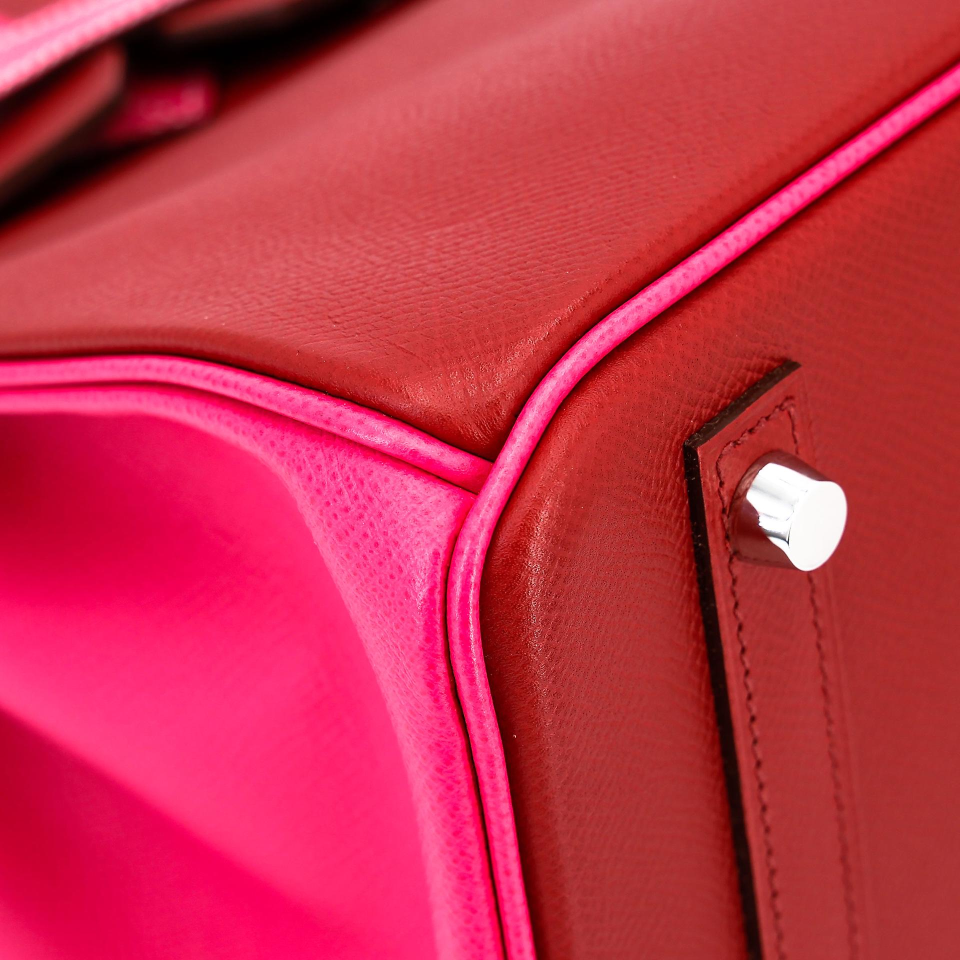 SA超美品 HERMÈS 爱马仕 马蹄印定制 Birkin 30 55 爱马仕红 Rouge H E5 糖果粉 Rose Tyrien Epsom牛皮 银扣 □Q刻 2013年 - 11