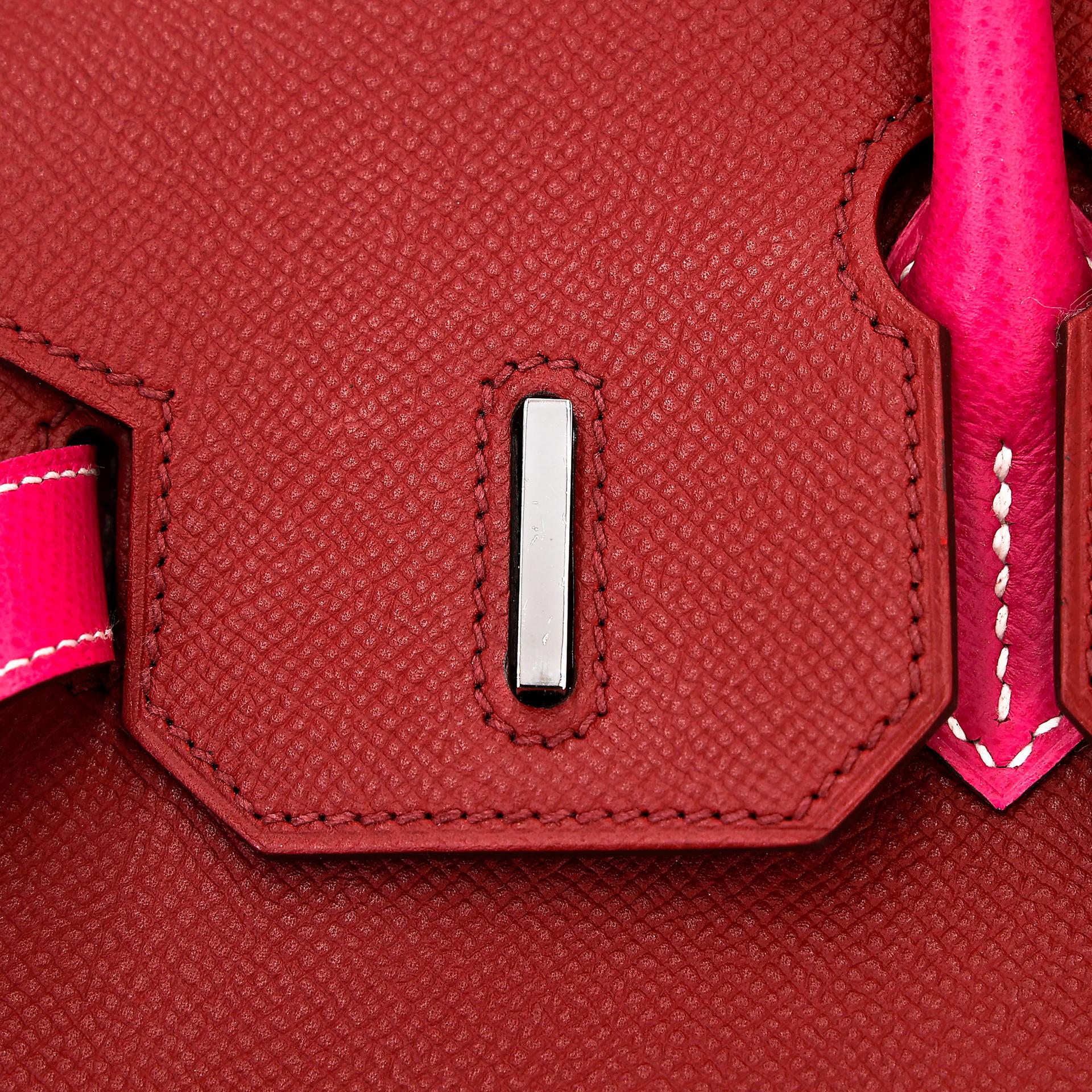 SA超美品 HERMÈS 爱马仕 马蹄印定制 Birkin 30 55 爱马仕红 Rouge H E5 糖果粉 Rose Tyrien Epsom牛皮 银扣 □Q刻 2013年 - 16