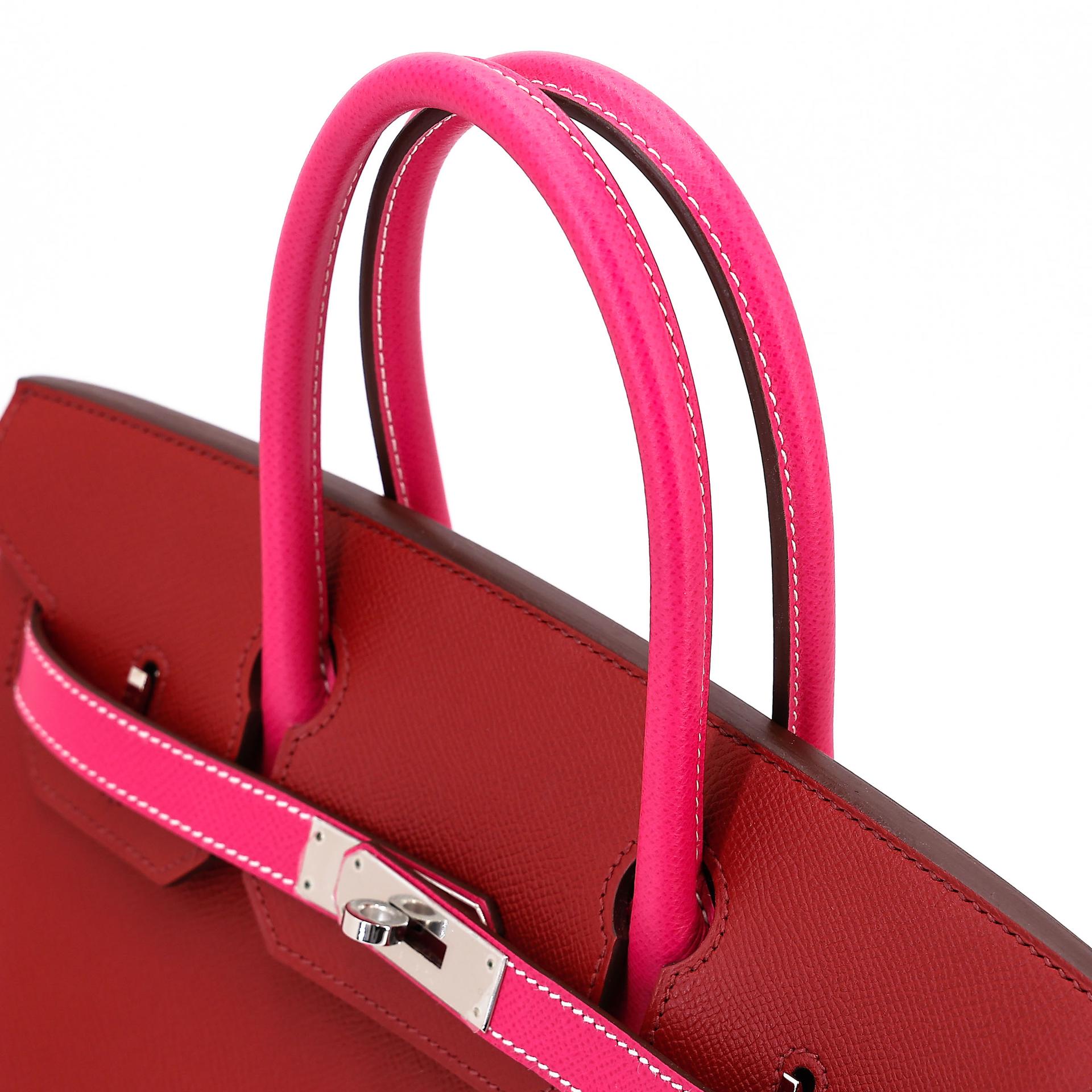SA超美品 HERMÈS 爱马仕 马蹄印定制 Birkin 30 55 爱马仕红 Rouge H E5 糖果粉 Rose Tyrien Epsom牛皮 银扣 □Q刻 2013年 - 5