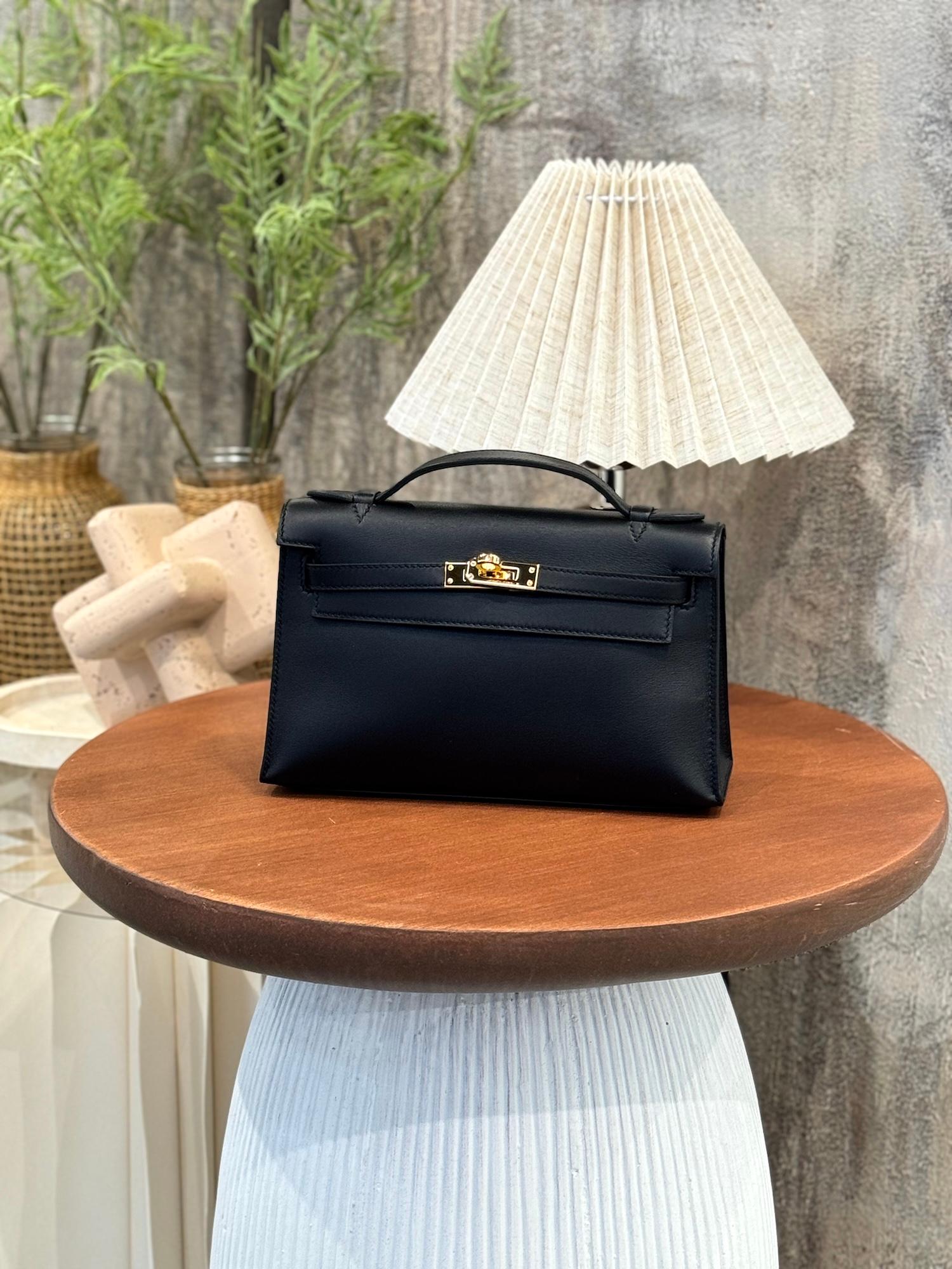 ランク A  HERMÈS エルメス  ポシェットケリー ブラック (89) スイフト ゴールド金具 C刻印 - 3