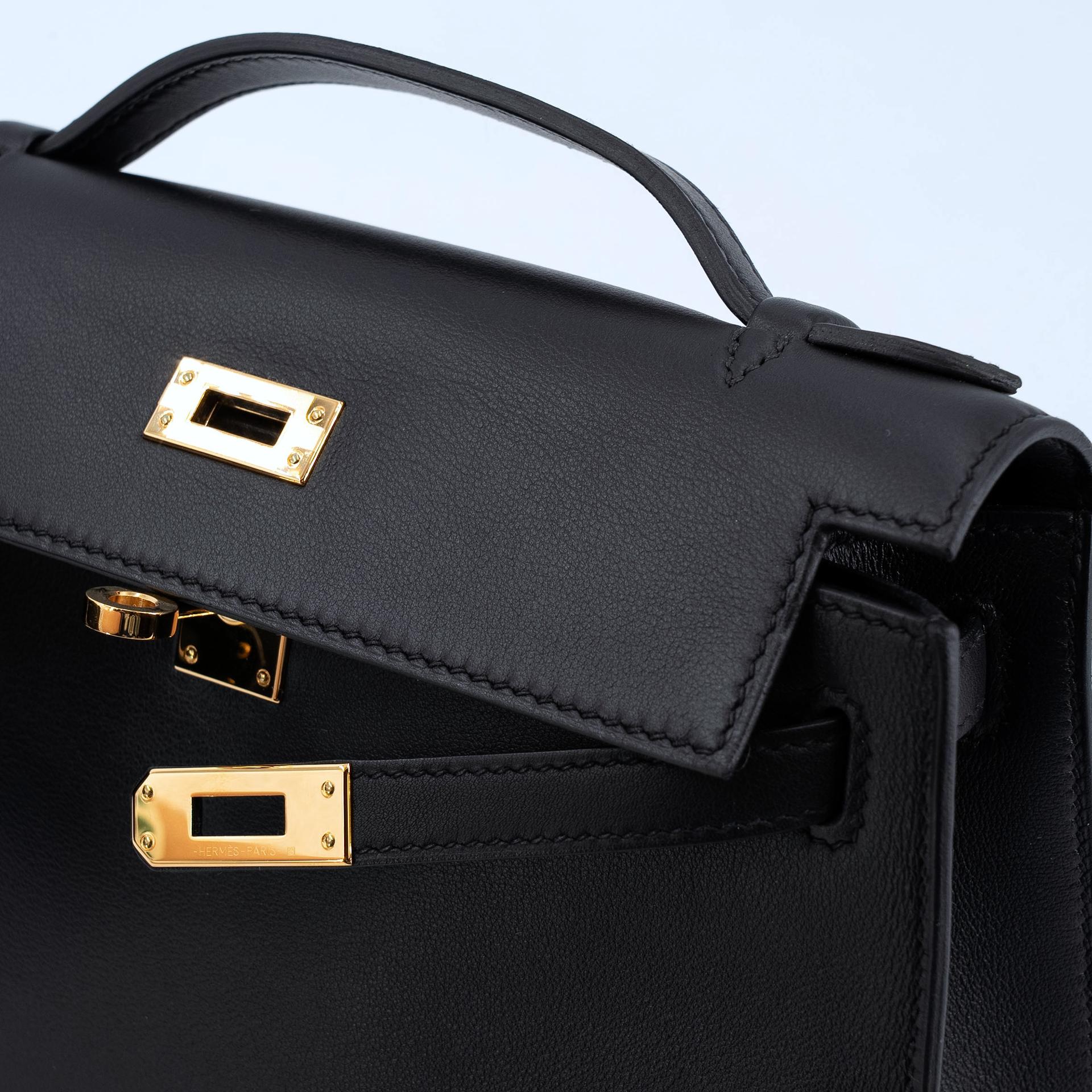 ランク A  HERMÈS エルメス  ポシェットケリー ブラック (89) スイフト ゴールド金具 C刻印 - 17